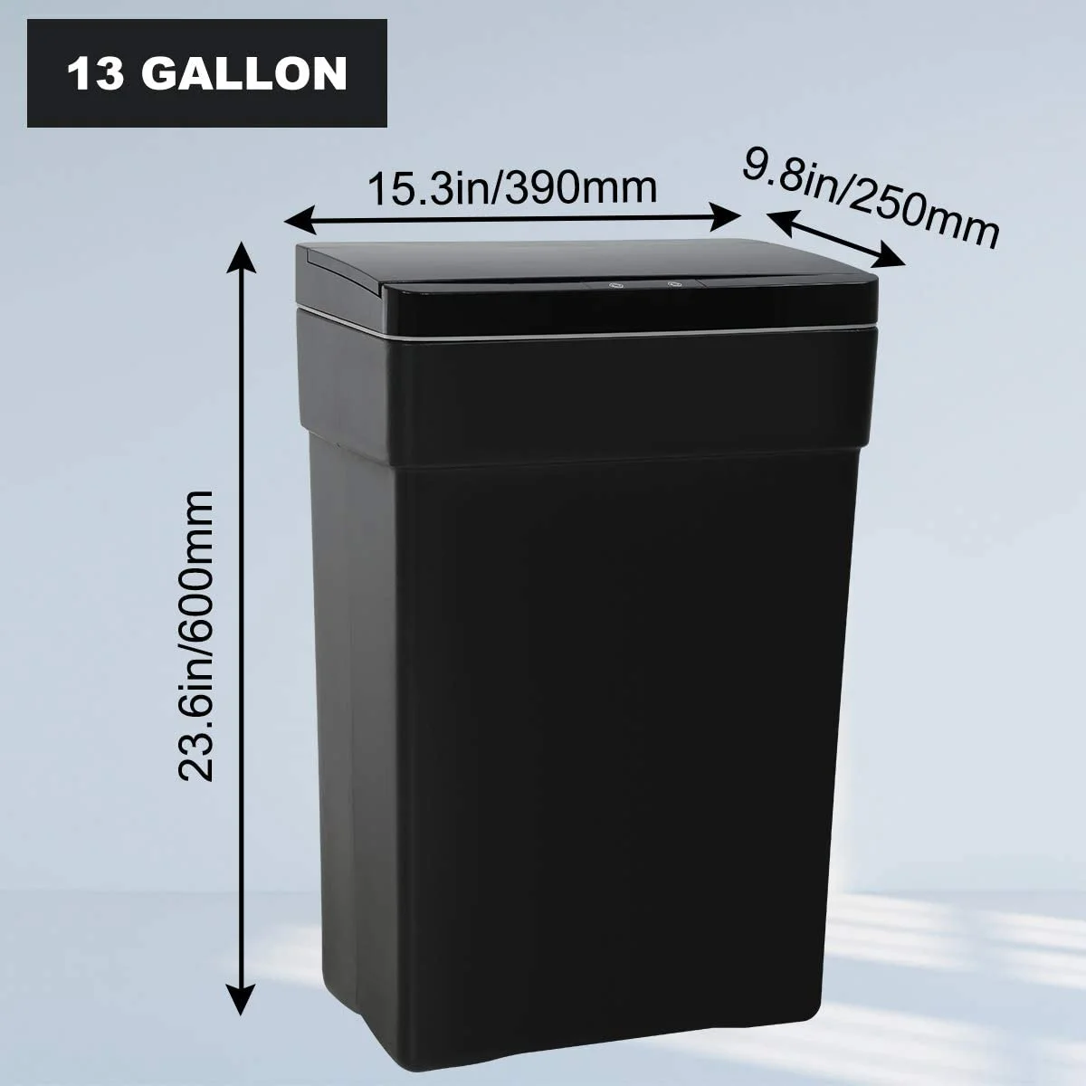 Dkeli Plastic Kitchen Trash Can Automatic 13 Gallon Garbage Can with Lid, Black