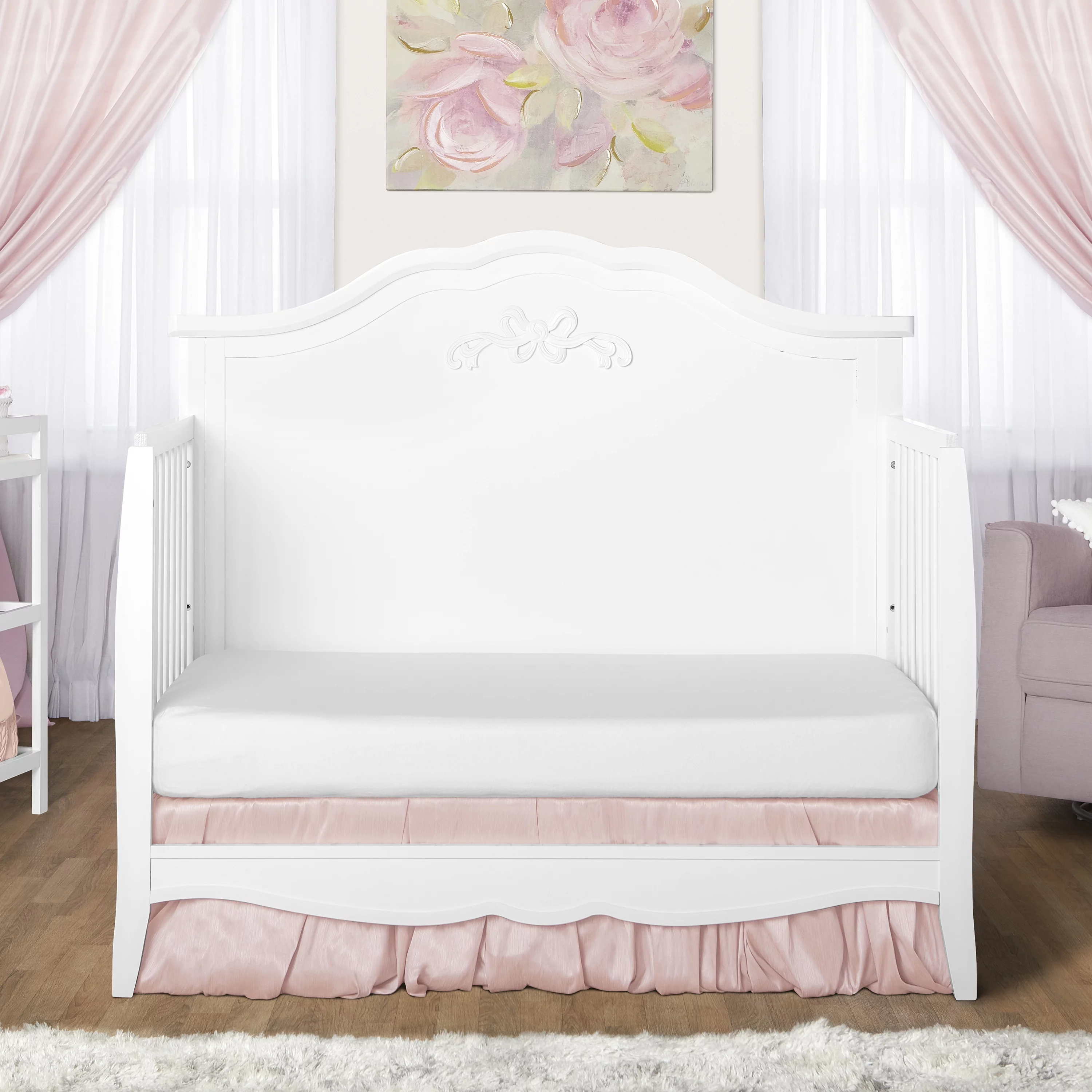 Dream On Me Jasmine 4-in-1 Convertible Crib, New Zealand Pinewood, Greenguard Gold, White