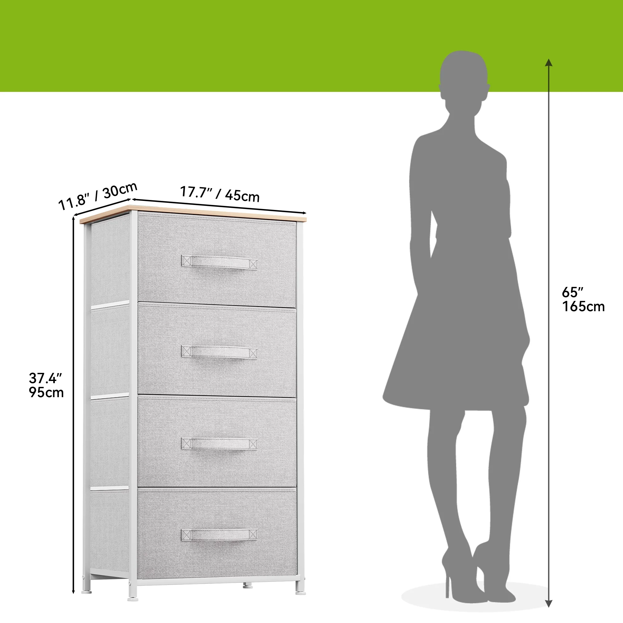 Dextrus Chest 4 Drawers Bedside Dresser Furniture Organizer for Bedroom Office, Light Gray