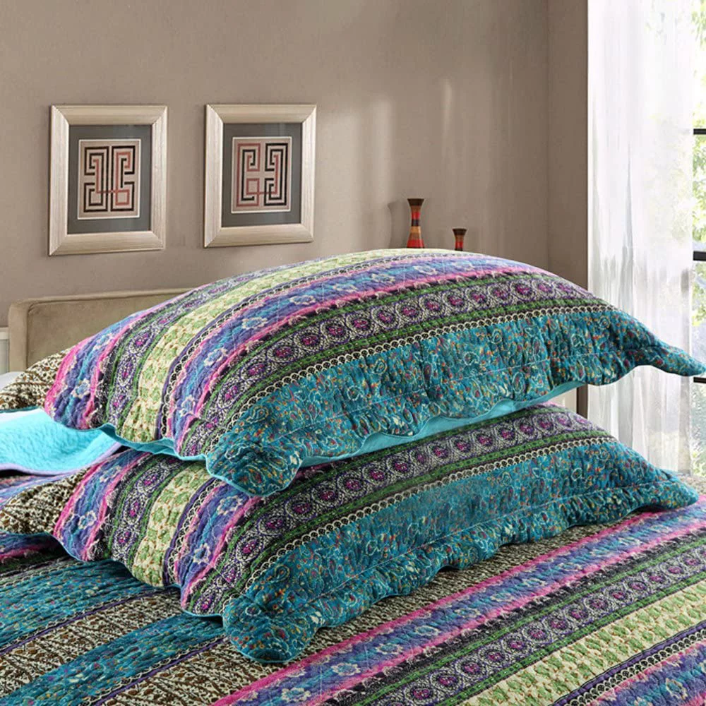NEWLAKE Striped Jacquard Style Cotton 3-Piece Patchwork Bedspread Quilt Sets King Size