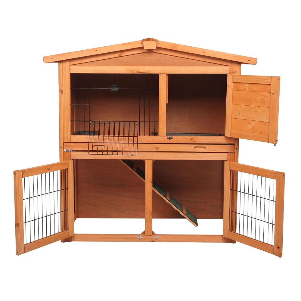40 Inch Wooden Rabbit Hutch Triangle Roof Waterproof Bunny House A-Frame Pet Cage Wood Small House Poultry Cage, Orange