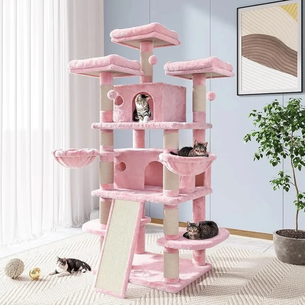 68 Inches Multi-Level Large Cat Tree for Indoor Climbing Tree With Condo Perches Scratching Post Things for Cats Pet