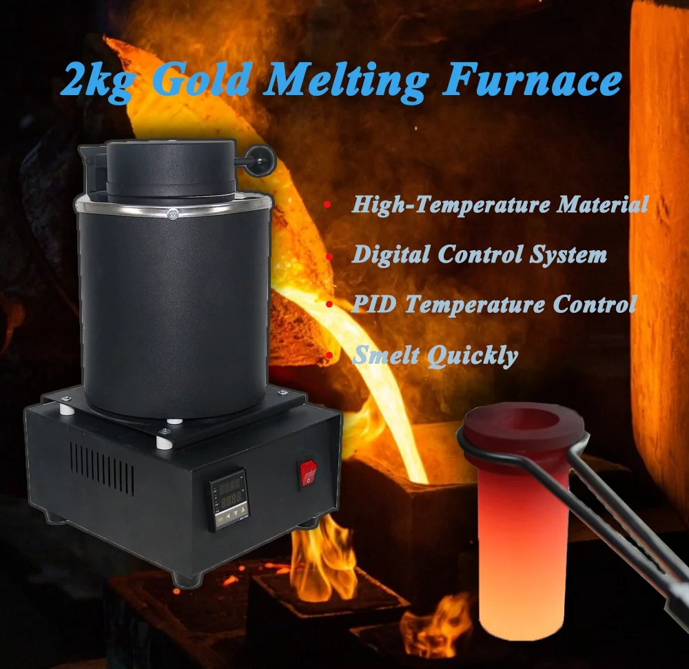3KG Gold Melting Furnace,1400W 2000F Digital Electric Melting Furnace with Graphite Crucible 110V Refining Casting Furnace