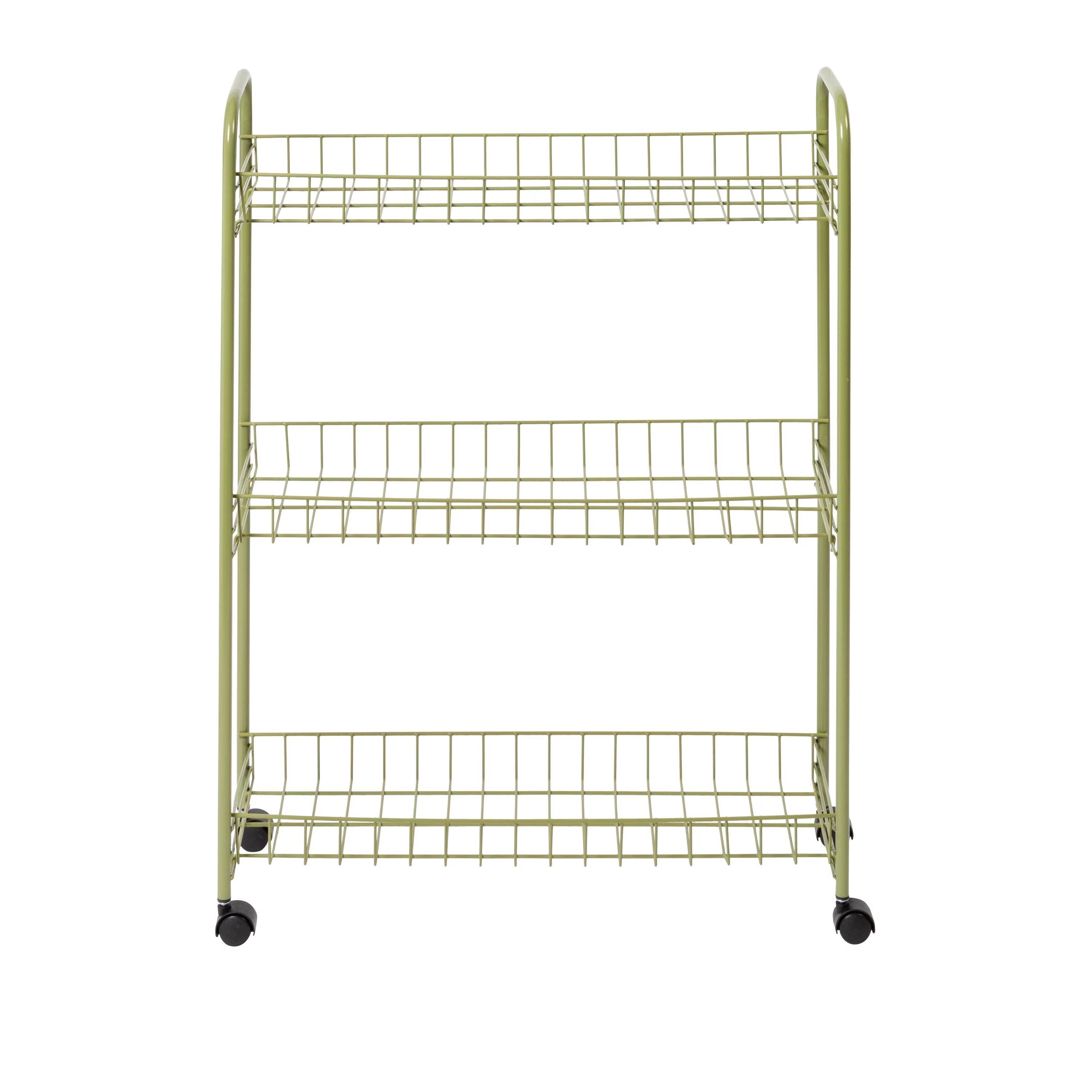 Honey-Can-Do 3-Tier Slim Metal Rolling Kitchen Storage Cart, Olive