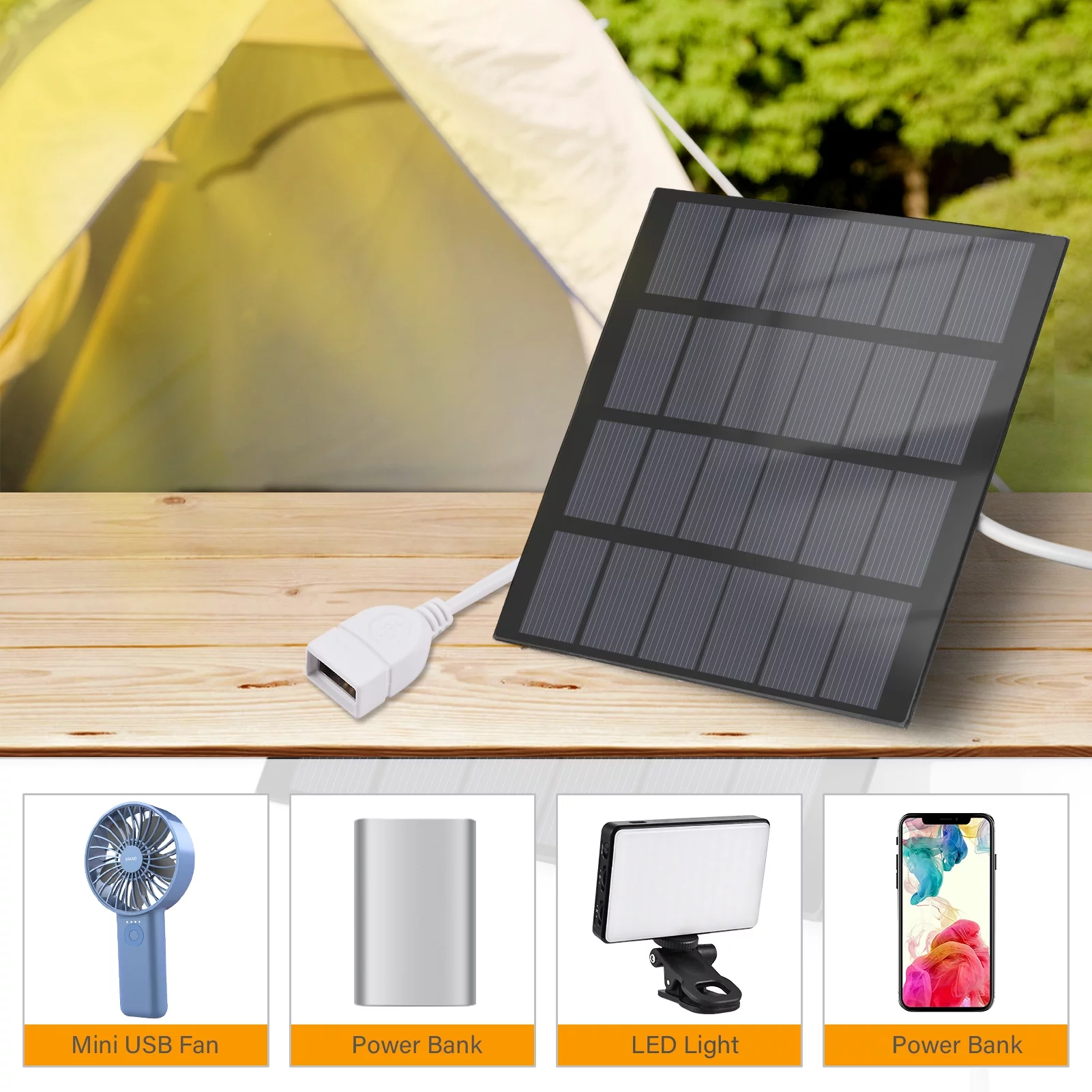 1.5W Portable Solar Waterproof Solar Panel for Camping with USB Interface for Charging Mobile Phones  Banks Fans