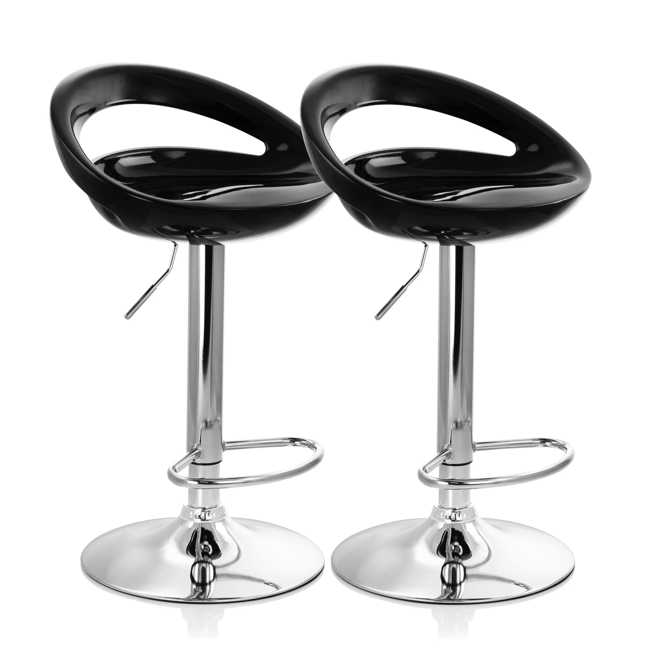 Elama Bar Stool with Adjustable Height & Swivel, Black and Chrome, Set of 2