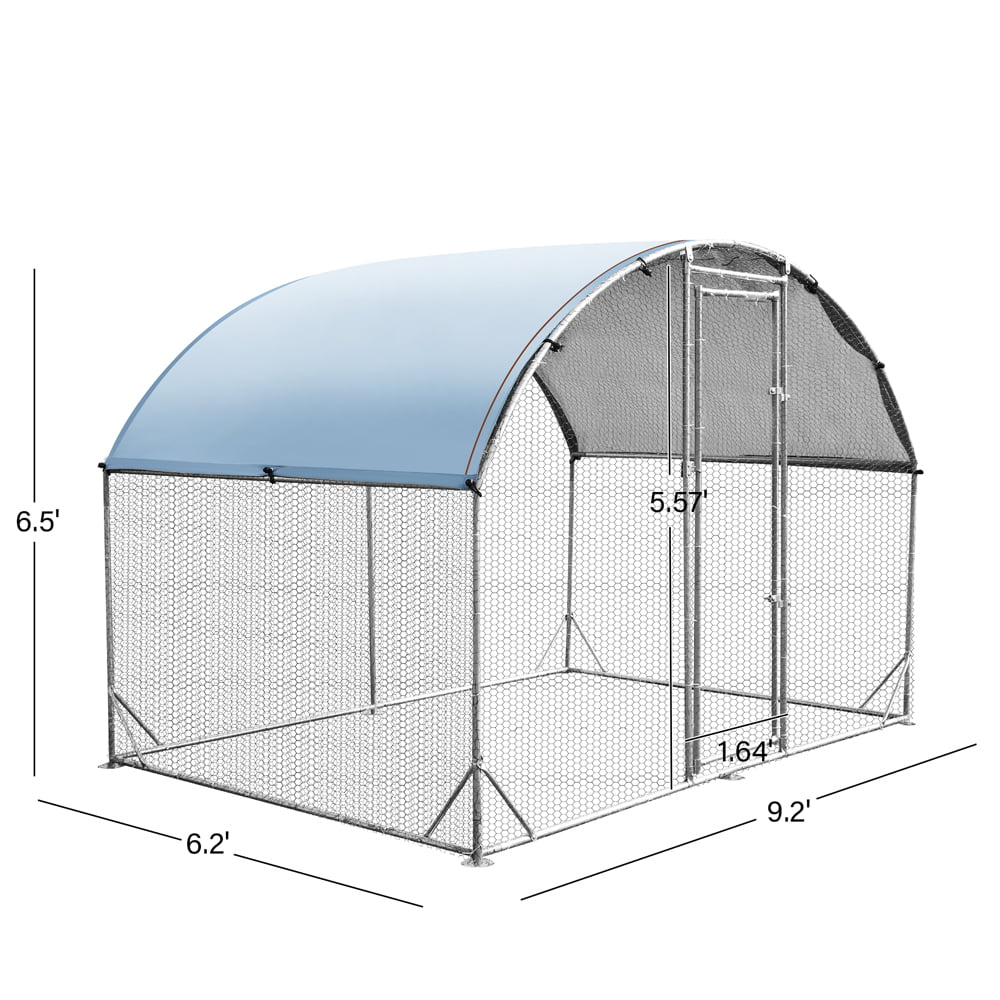 Large Metal Chicken Coop for Outdoor, Hen Run House for 10 Chicken, Walkin Poultry Cage, Dog Kennel for Outdoor,Backyard and Farm, with Waterproof and Anti-Ultraviolet Cover( 9.2'W x 6.2'L x 6.5'H )