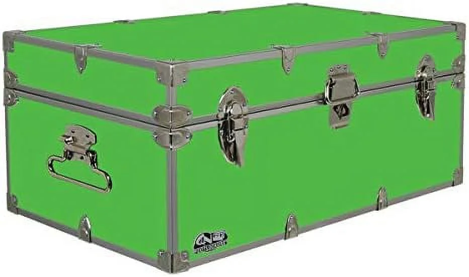 HOOMHIBIU C&N Footlockers Happy Camper Trunk - Summer Camp Chest - Durable with Lid Stay - 32 x 18 x 13.5 Inches (Navy)
