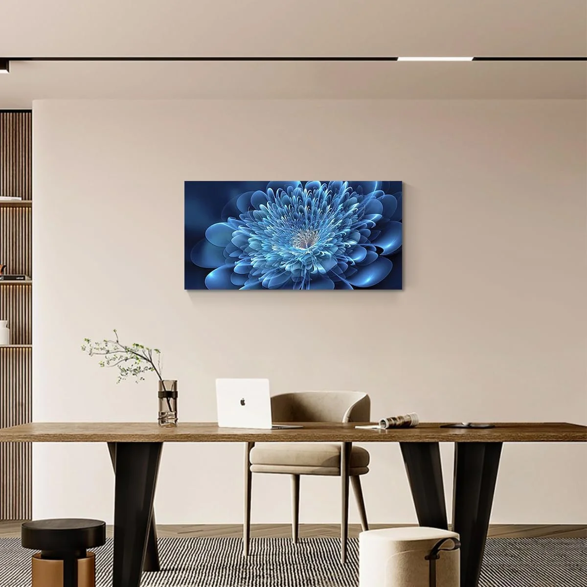 Large living room wall art/Blue canvas 3D textured flowers/For elegant and modern room decor/Framed wall art in bedroom office kitchen.