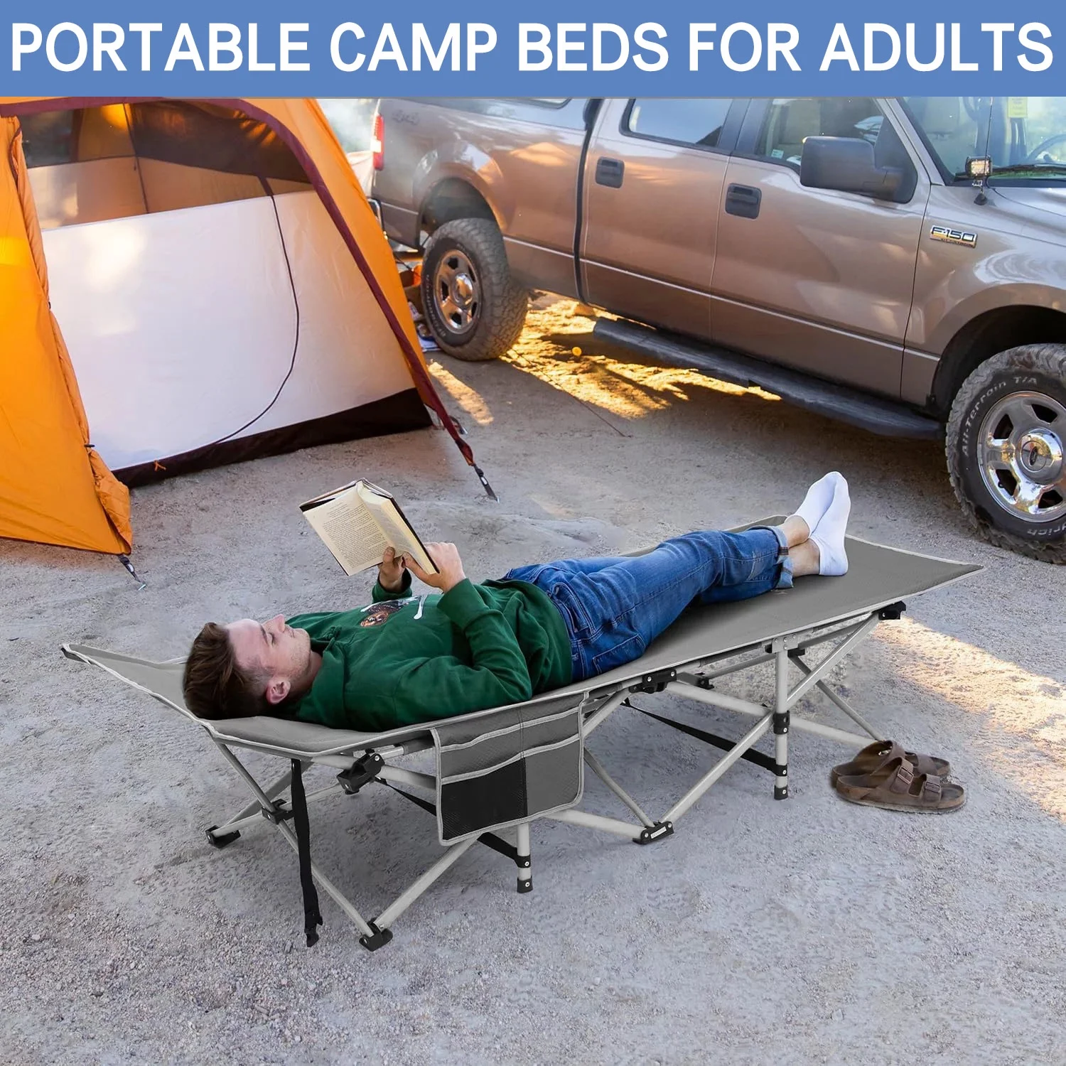 SUGIFT Folding Camping Cot with Mattress 75