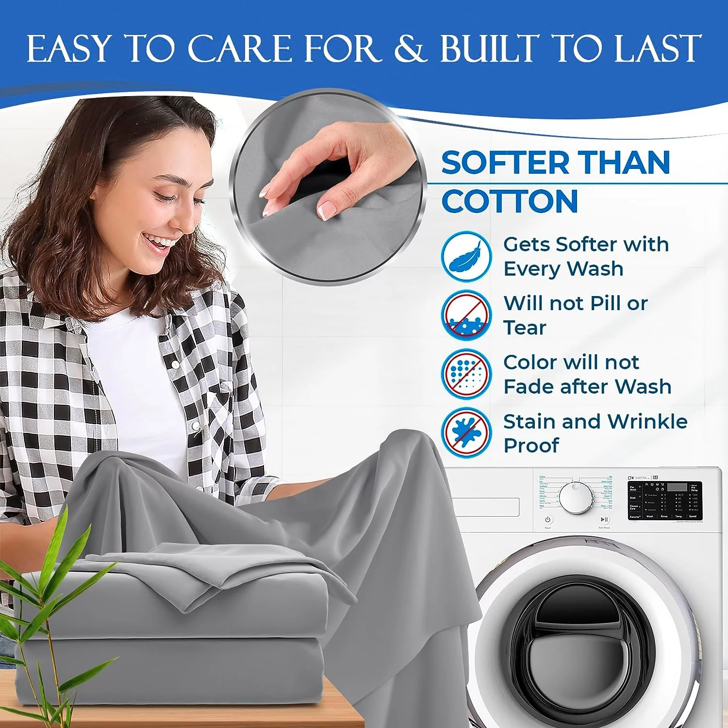 KESHENGDA 100% Organic Bamboo Sheets Set 4 pcs - Luxury Smooth Full Size Sheet Set Bamboo w/Deep Pocket - Cool and Silk Soft Bamboo Sheets for Full Size Bed, Cooling Full Bed Sheets (Mid Grey)