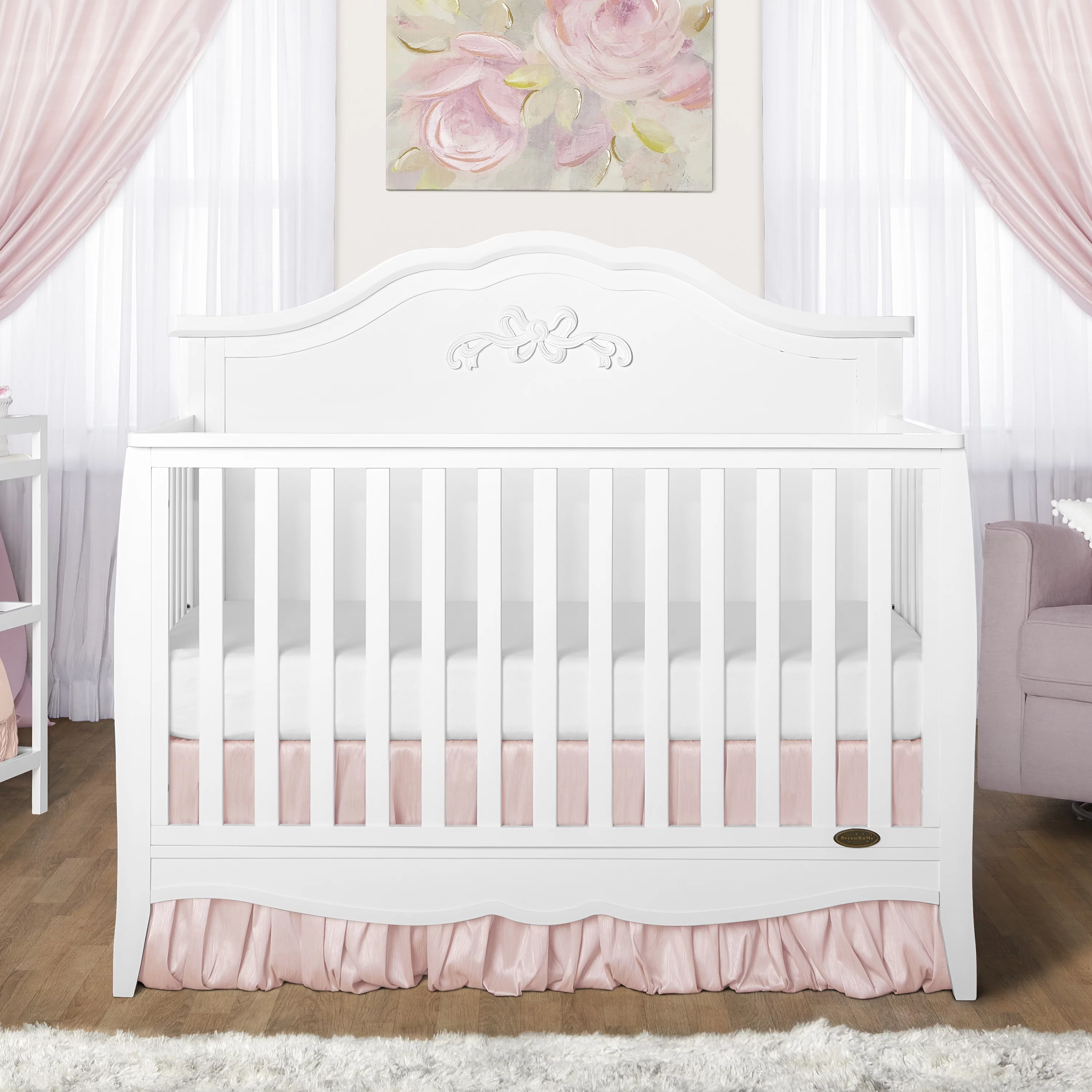 Dream On Me Jasmine 4-in-1 Convertible Crib, New Zealand Pinewood, Greenguard Gold, White