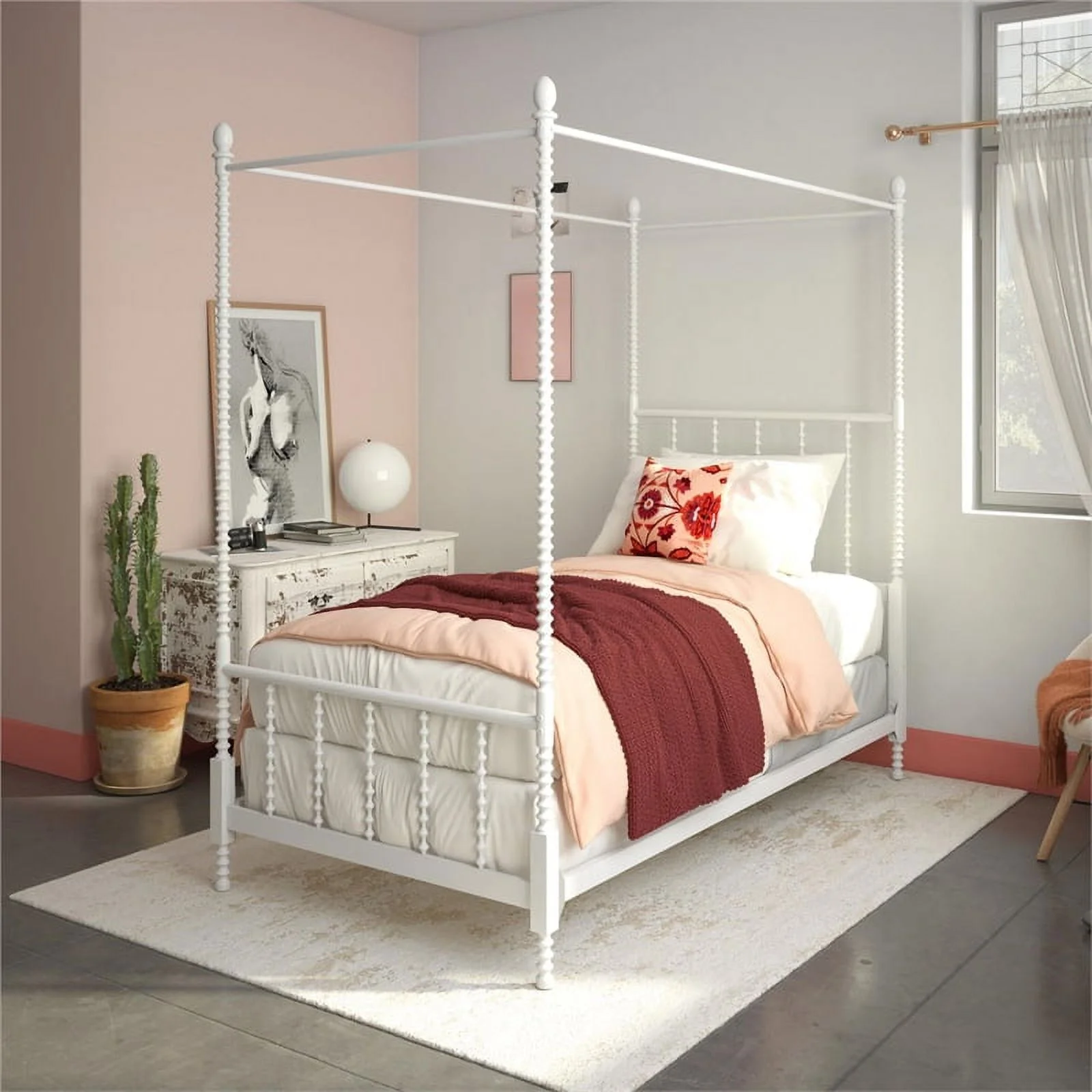 DHP Emerson Traditional Metal Canopy Bed, Twin, White