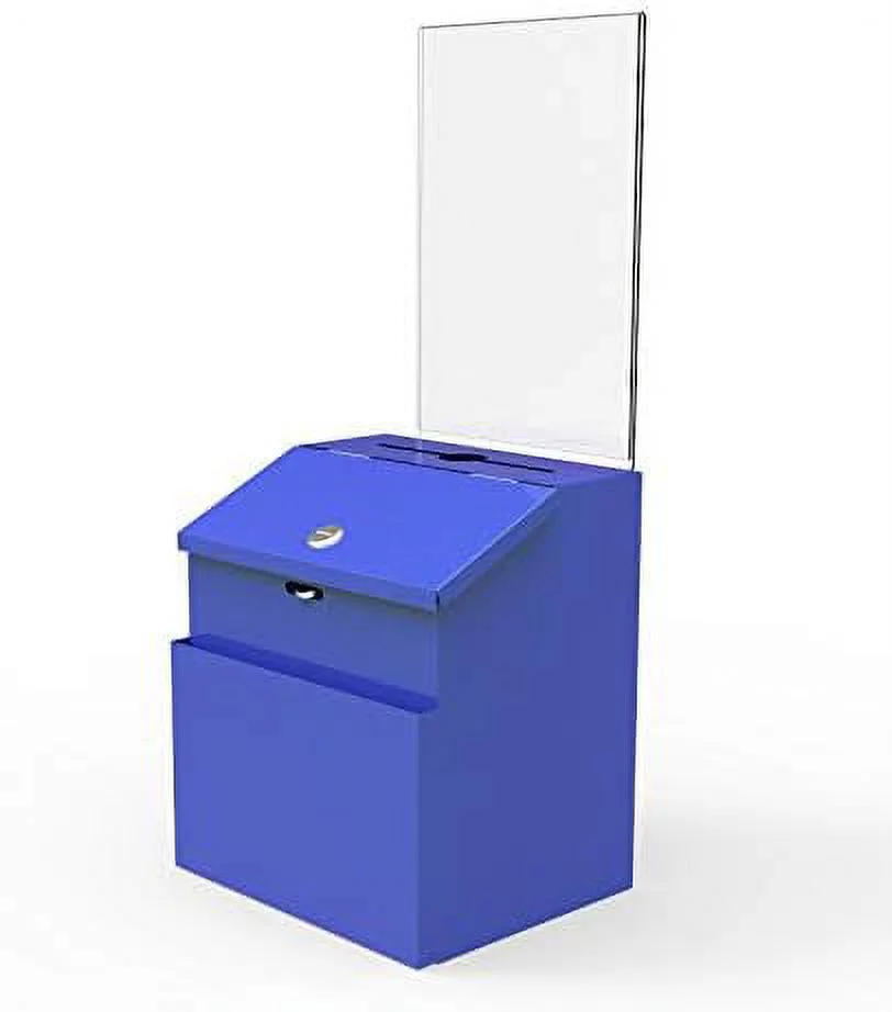 Metal Donation Suggestion Sign Holder Offering Charity Fundraising Box Tithing Prayer Feedback Church Collection Cash Blue Key Lock Business Card Drop Ballot Hotel Inter Office Mail Letter Rent NF