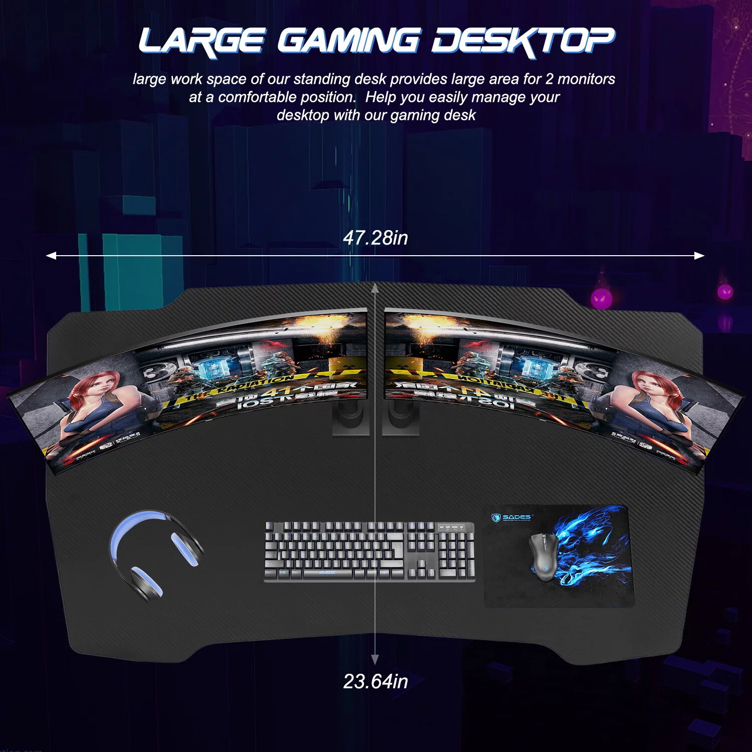 YRLLENSDAN 47 inch Gamaing Desk Z Shaped Gaming Workstation Ergonomic Gaming Table PC Computer Desk with Headphone Hook, Blue