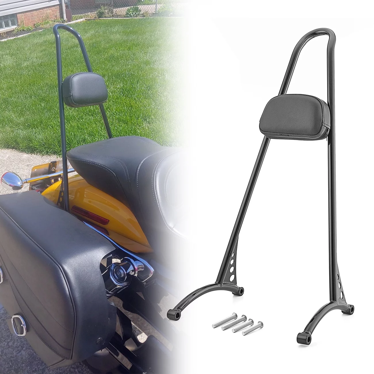 WEISEN - Black Tall Passenger Backrest Sissy Bar with Pad for Harley 2004-UP XL Sportster Models