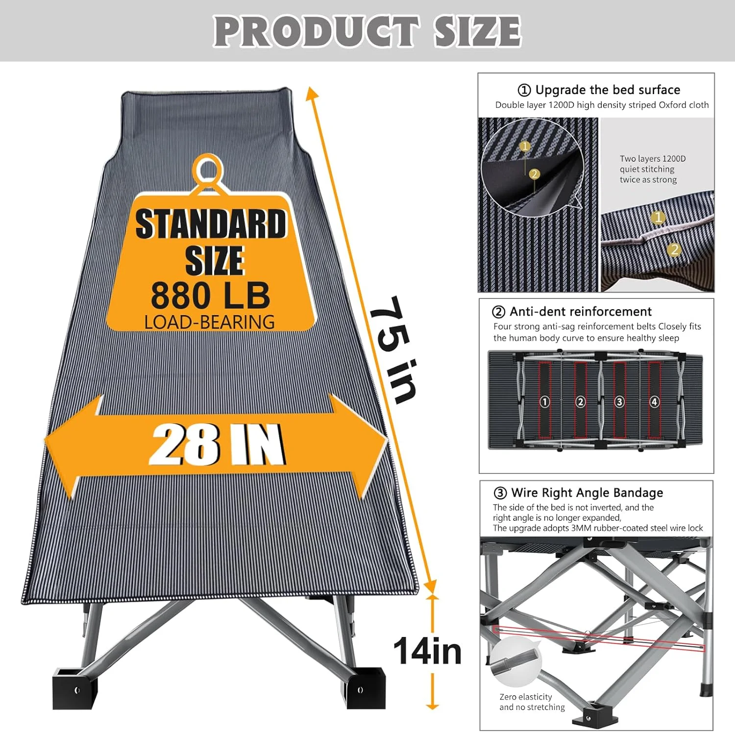 ABORON Folding Camping Cot W/Mat for Adults, Heavy Duty Outdoor Bed with Carry Bag,1200 D Layer Oxford Travel Camp Cots