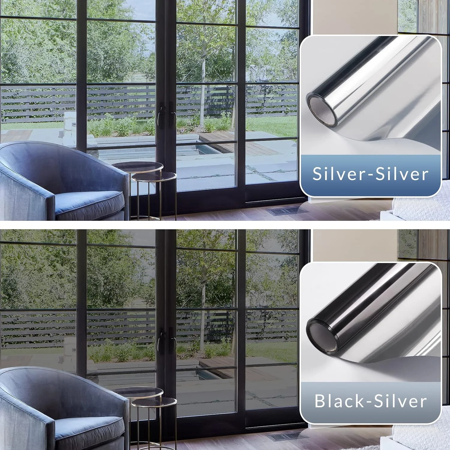rabbitgoo One Way Window Film, Mirror Effect Tint Glass Covering for Home Office, Daytime Privacy Protecting Reflective Heat Control Anti UV Door Sticker for House, Silver