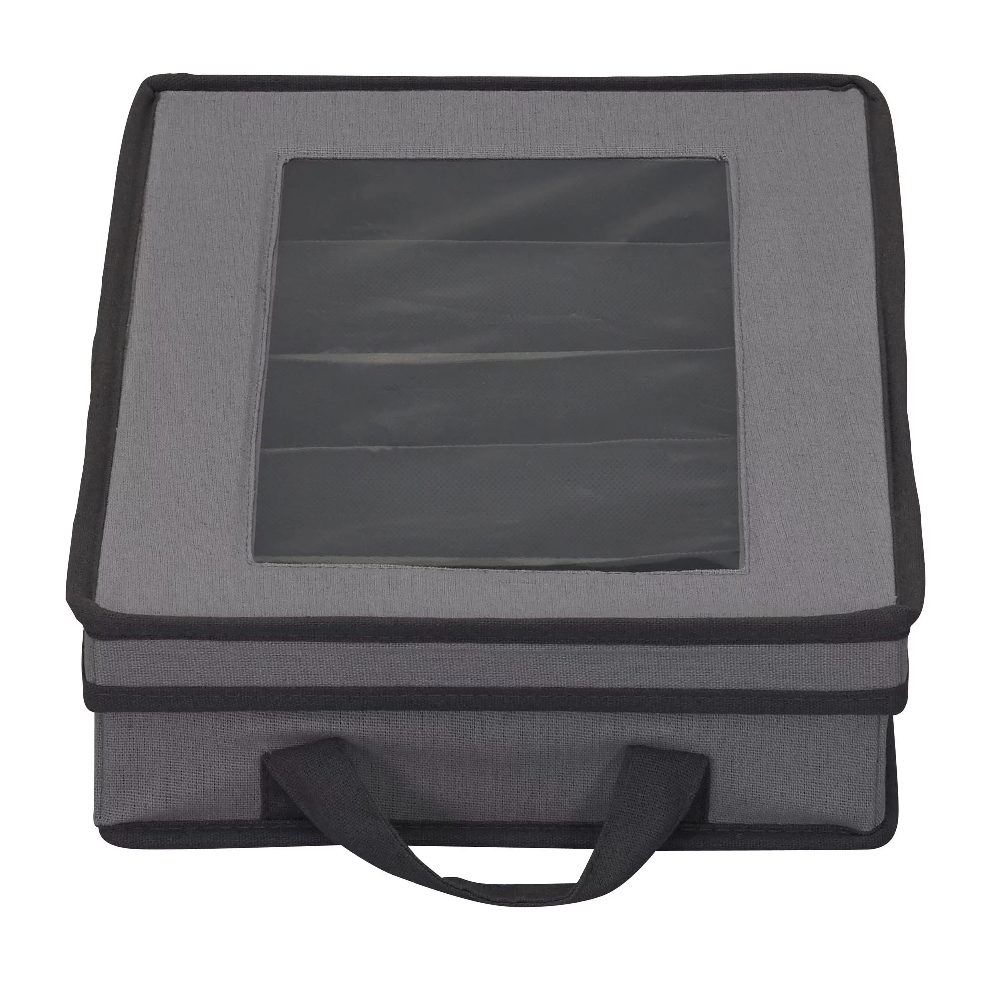 Household Essentials Windowed Flatware Storage Chest, 5 Compartment Storage with Serving Utensil Pouch, Removable Lid, Stackable, Foldable, Gray