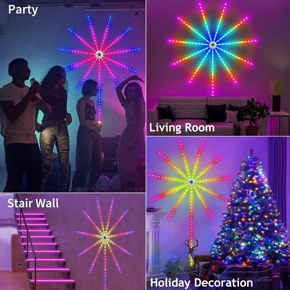 WiFi Smart LED Firework Strip Lights RGBIC Dream Colour Remote Music Speaker