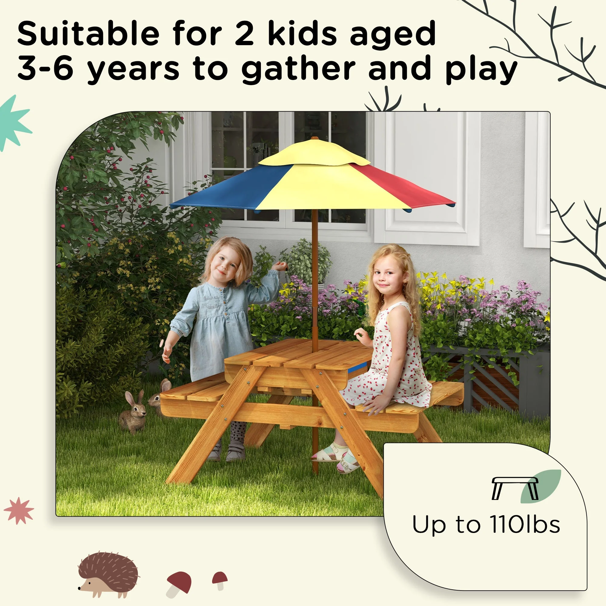Outsunny 3 in 1 Kids Sand and Water Activity Table W/ Foldable Umbrella