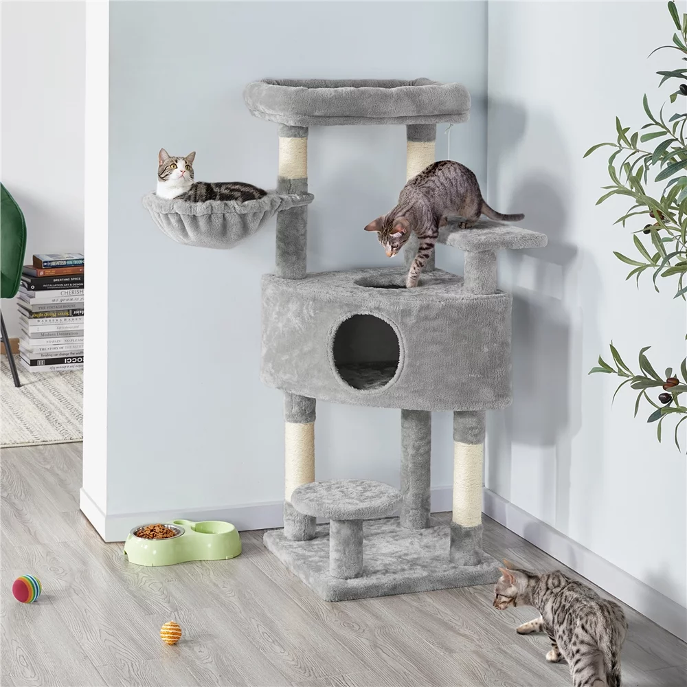 Yaheetech 46'' Cat Tree Multilevel Cat Condo with Scratching Posts and Perch Platform,Light Gray