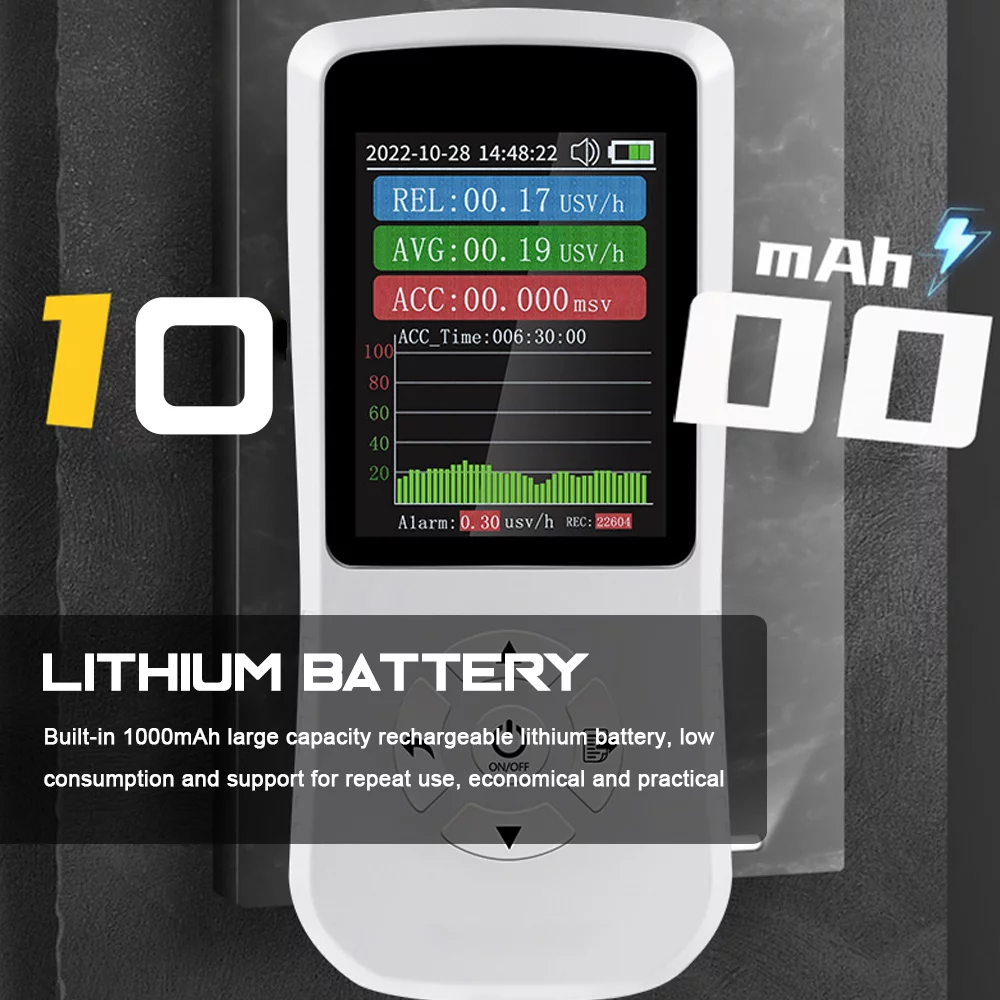 Tomshoo Handheld Portable Nuclear Radiation Electromagnetic Radiations Household Laboratory Multi-function Radioactive Geiger Counter Digital 2.8inch TFT Color Display β-Rays X-Rays γ-Rays Tester w