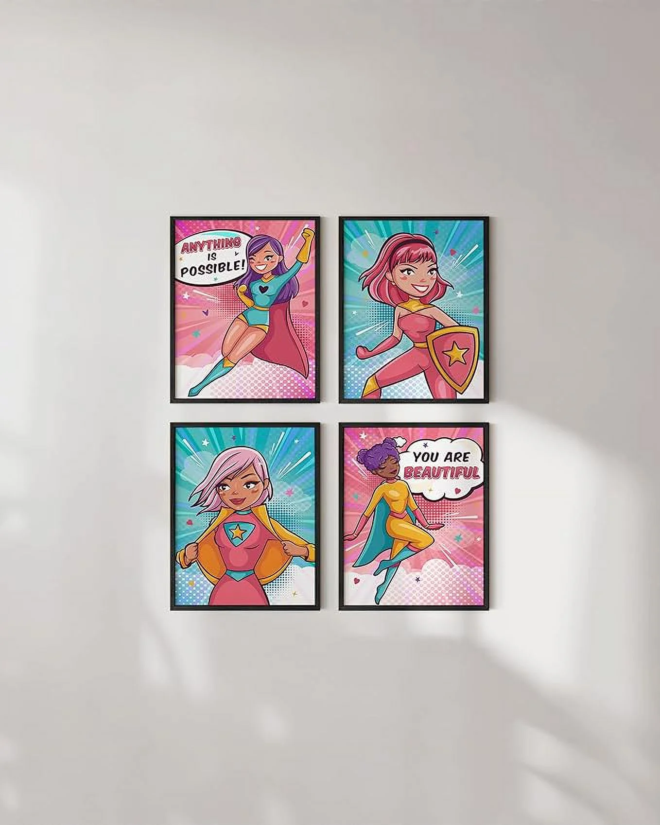 HAUS AND HUES Posters for Teen Girls Room - Supergirl Inspirational Wall Art Prints Cute Girl Wall Decor, Positive Affirmation Bedroom Superhero Motivational Wall Art for Kids (Unframed 16x20)