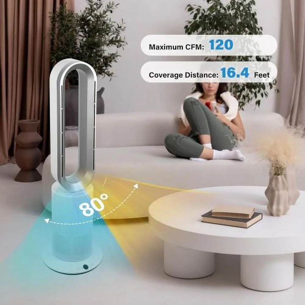 34 Inch Bladeless Tower Fan Heater and Fan Combo Oscillating Fan