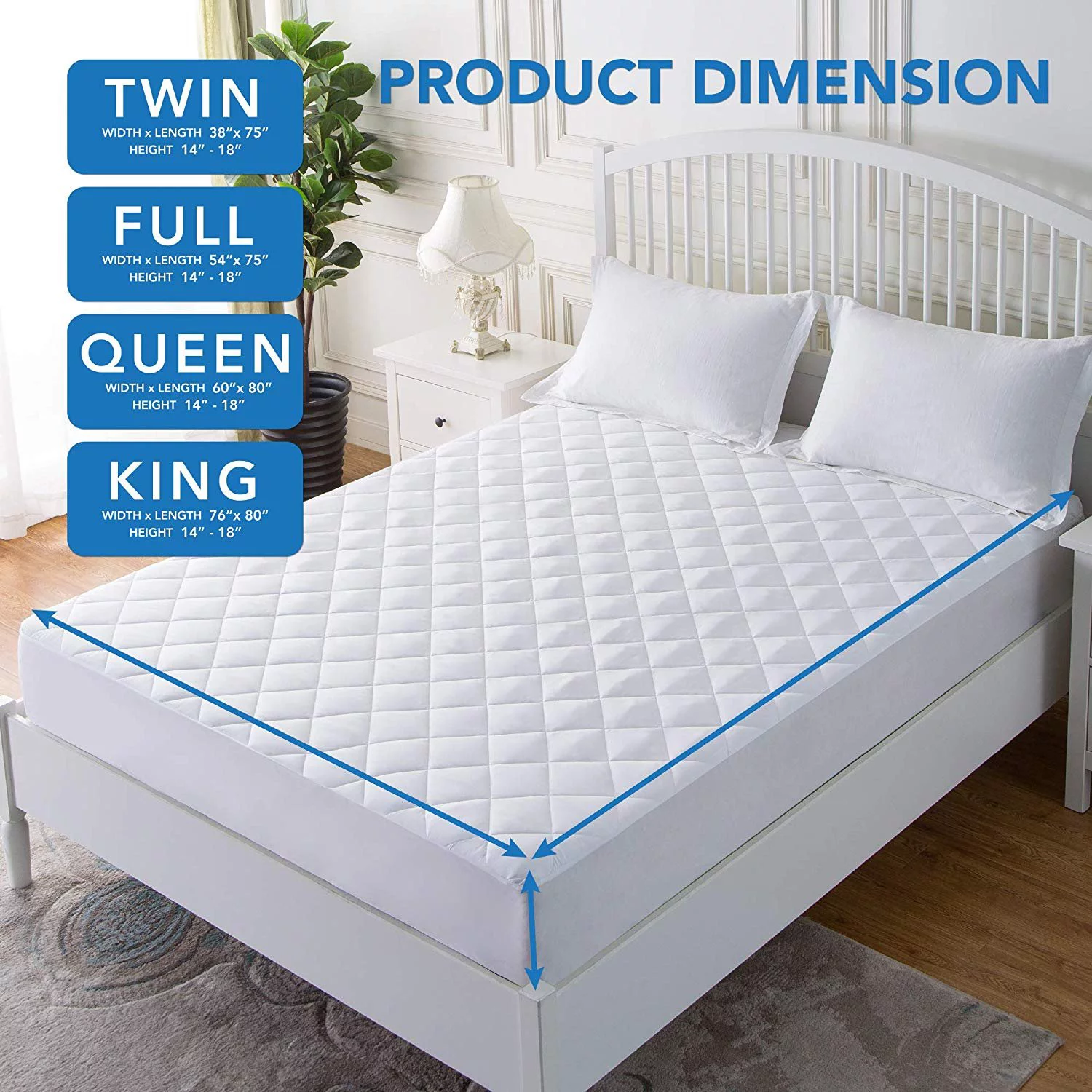 CALM NITE Waterproof Quilted Mattress Protector Queen Size Ultra-Soft, Breathable Bed Cover | Moisture-Wicking Polyester Fabric | Natural Hypoallergenic Sweat & Bed Bug Resistant