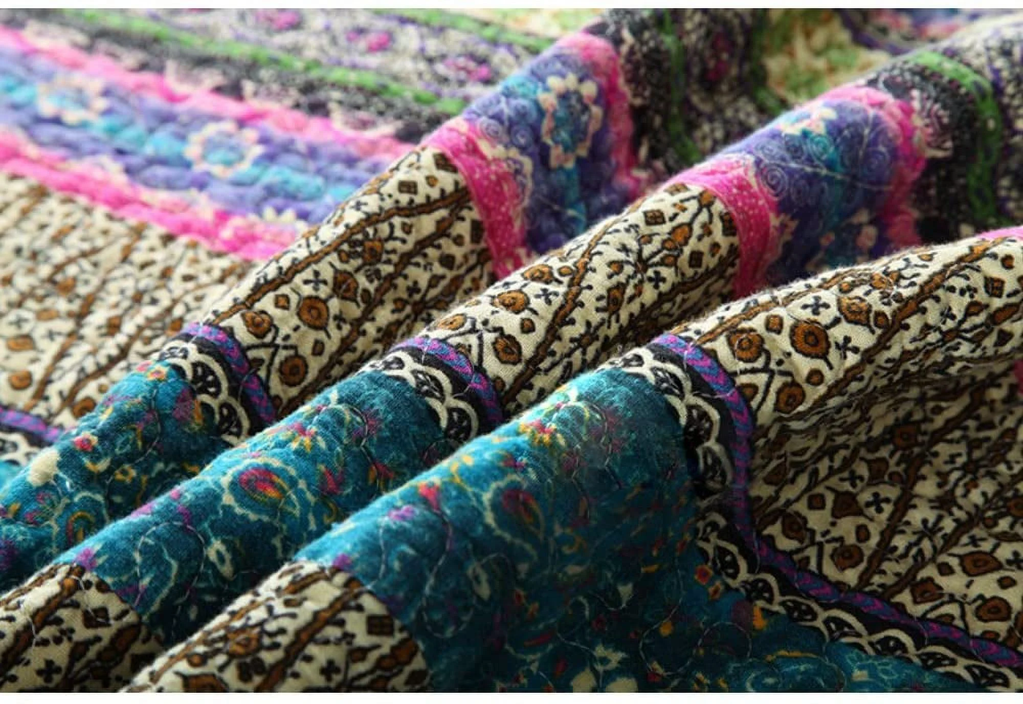 NEWLAKE Striped Jacquard Style Cotton 3-Piece Patchwork Bedspread Quilt Sets  King Size