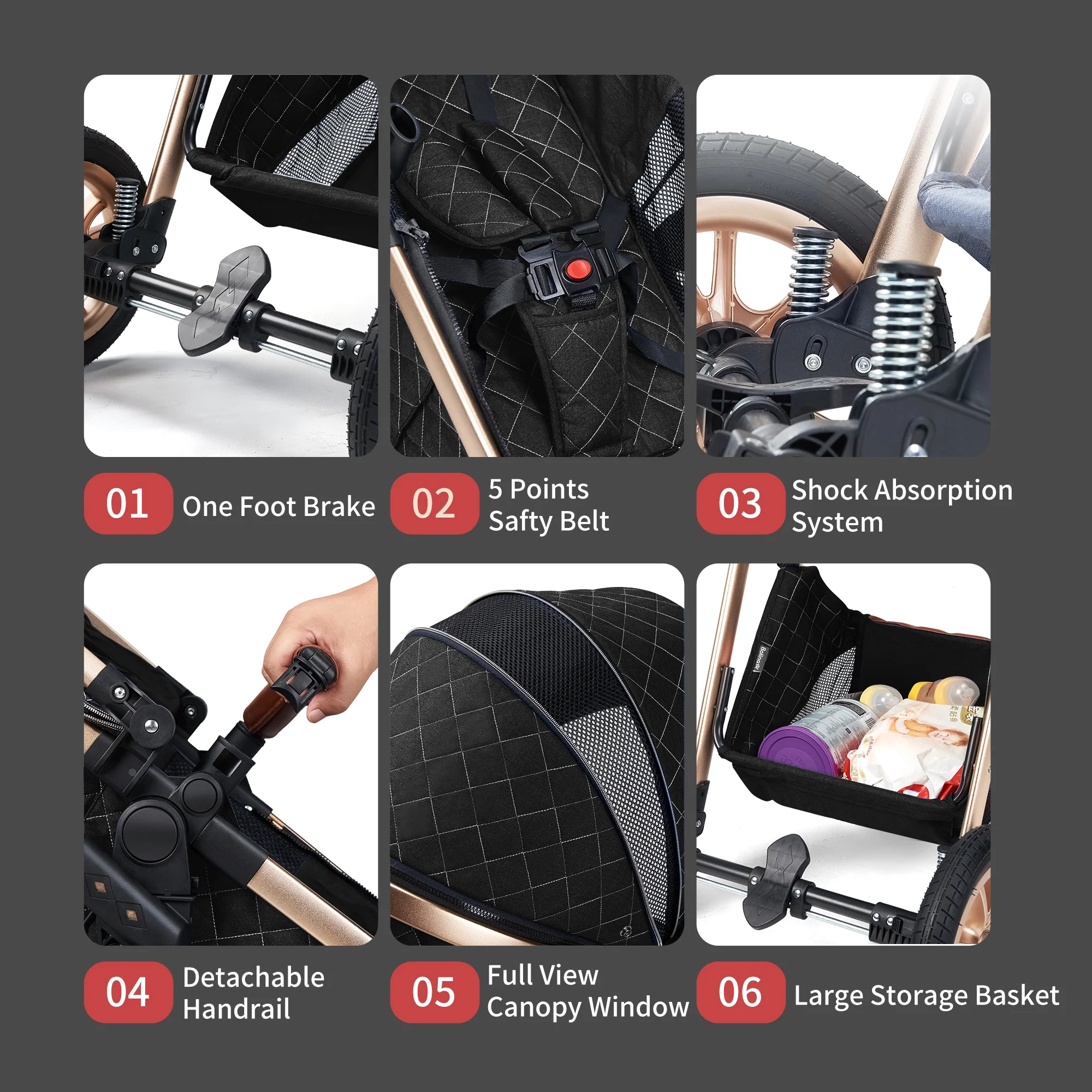 PASSING LOVE Newborn Infant Toddler Baby Stroller with Reversible Seat,Black