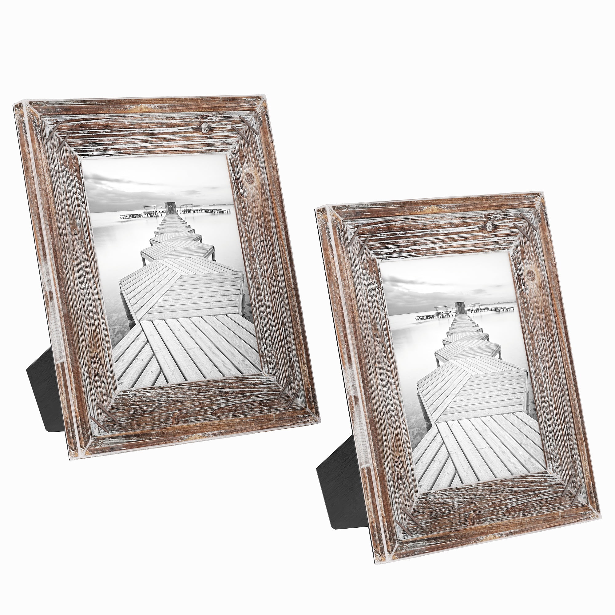 Barnyard Designs 8x10 Rustic Picture Frame Distressed Wood Picture Frame, Rustic Farmhouse Picture Frame, Vertical or Horizontal Display Tabletop Wall Hanging Farmhouse Frame, Brown, Set of 2