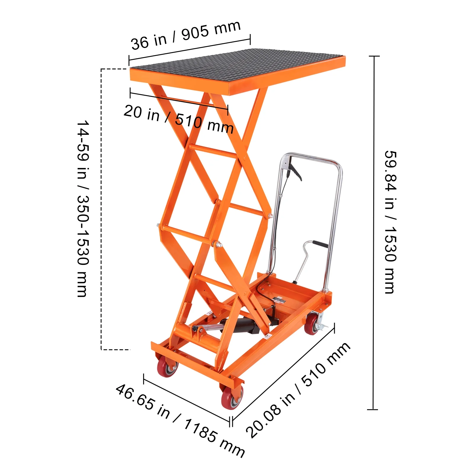 BENTISM Hydraulic Lift Table Cart 770 lbs Manual Double Scissor Lift Table 59