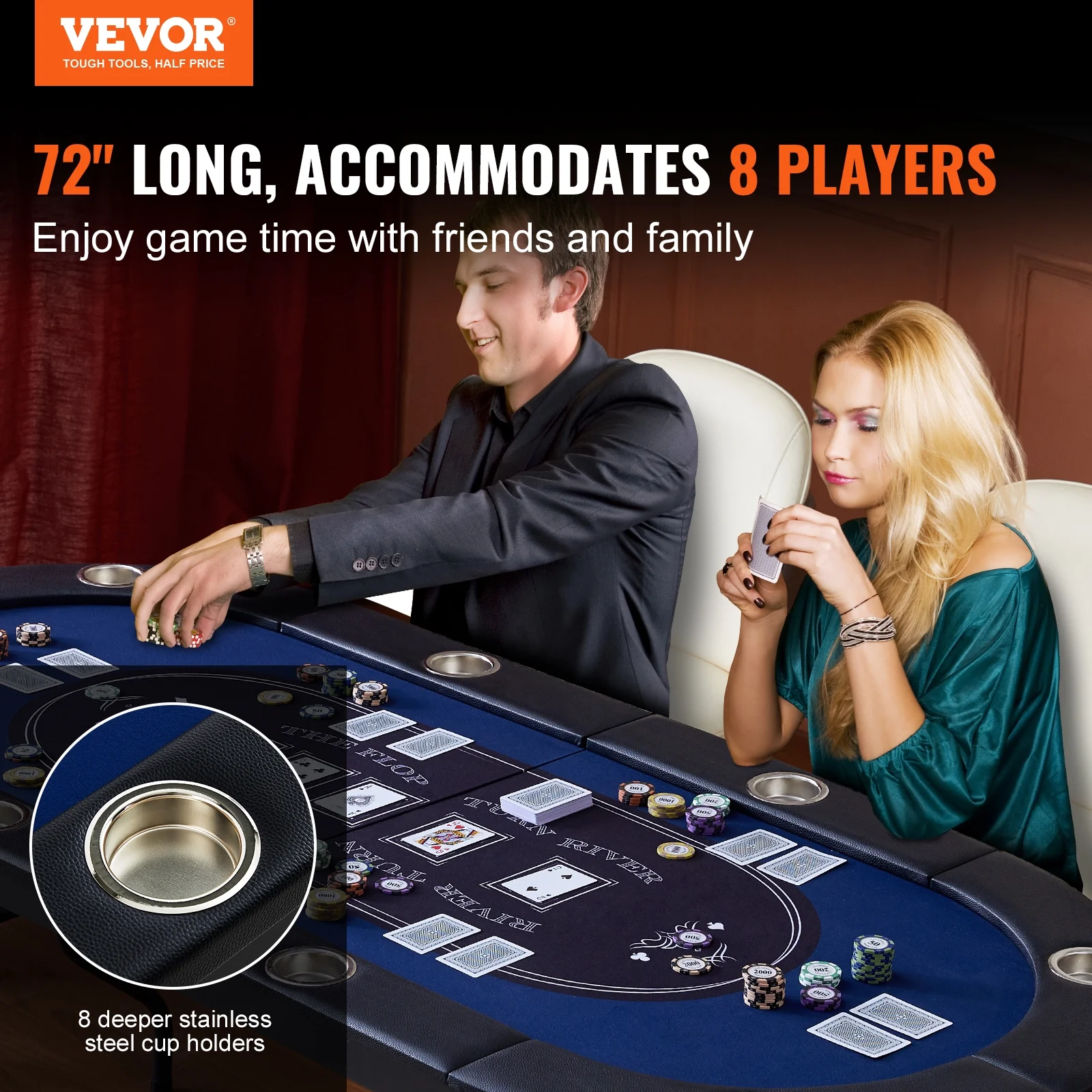 SKYSHALO 8 Player Oval Foldable Poker Table Casino Blackjack Texa Holdem Table 72