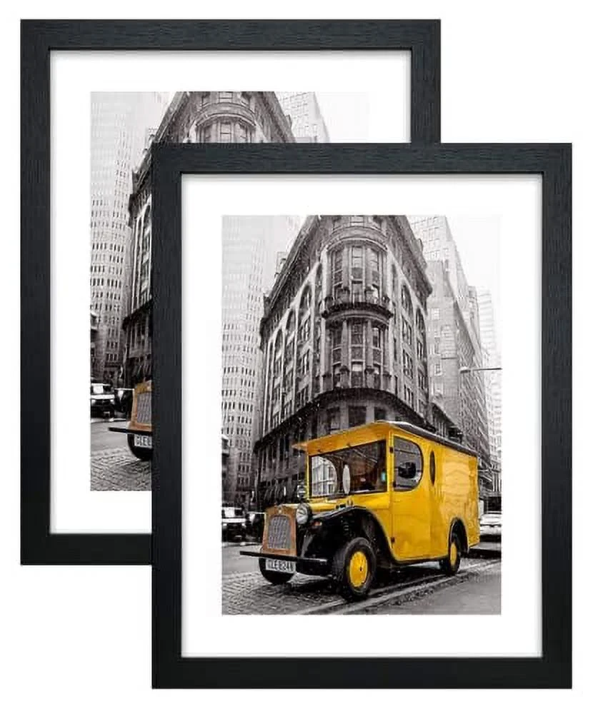 Black Wood Grain Finished Picture Frame, 2MM Reinforced Glass (Black, 16x20 with 11x14 Opening), Hangers Included for Horizontal or Vertical Hanging, Pack of 2