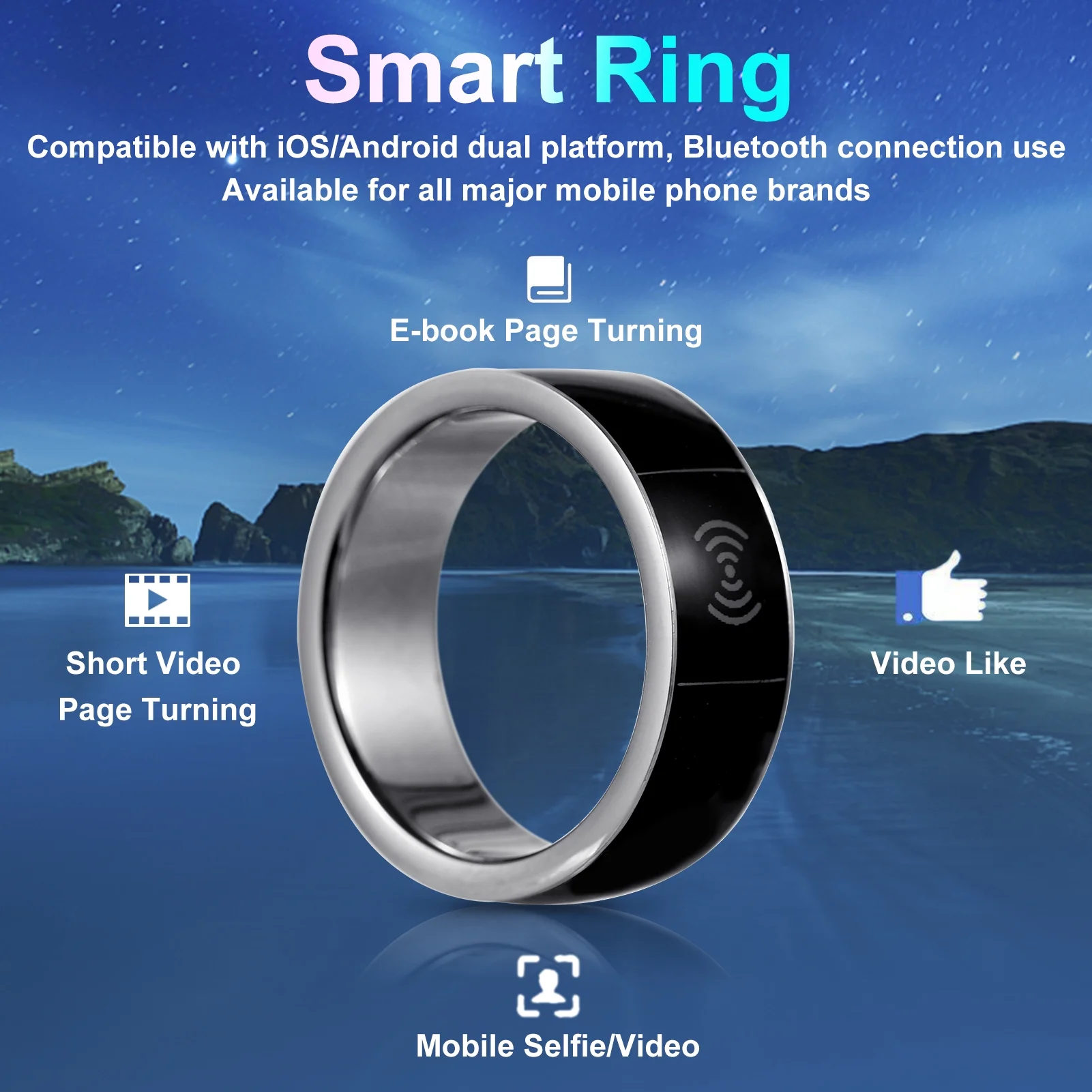 Andoer Remote Control Ring for Kindle App, Smart BT eBook Page Turner with Voice Control, iOS/Android Compatible