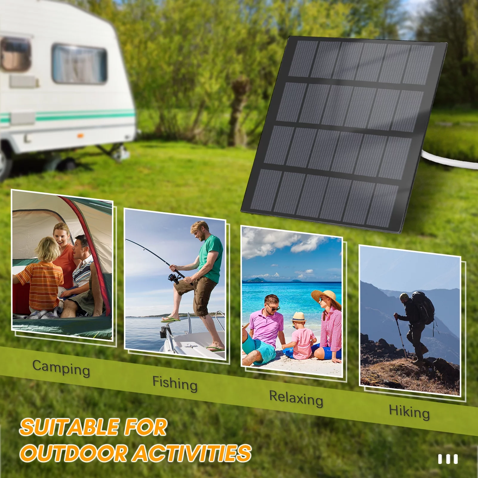 1.5W Portable Solar Waterproof Solar Panel for Camping with USB Interface for Charging Mobile Phones  Banks Fans