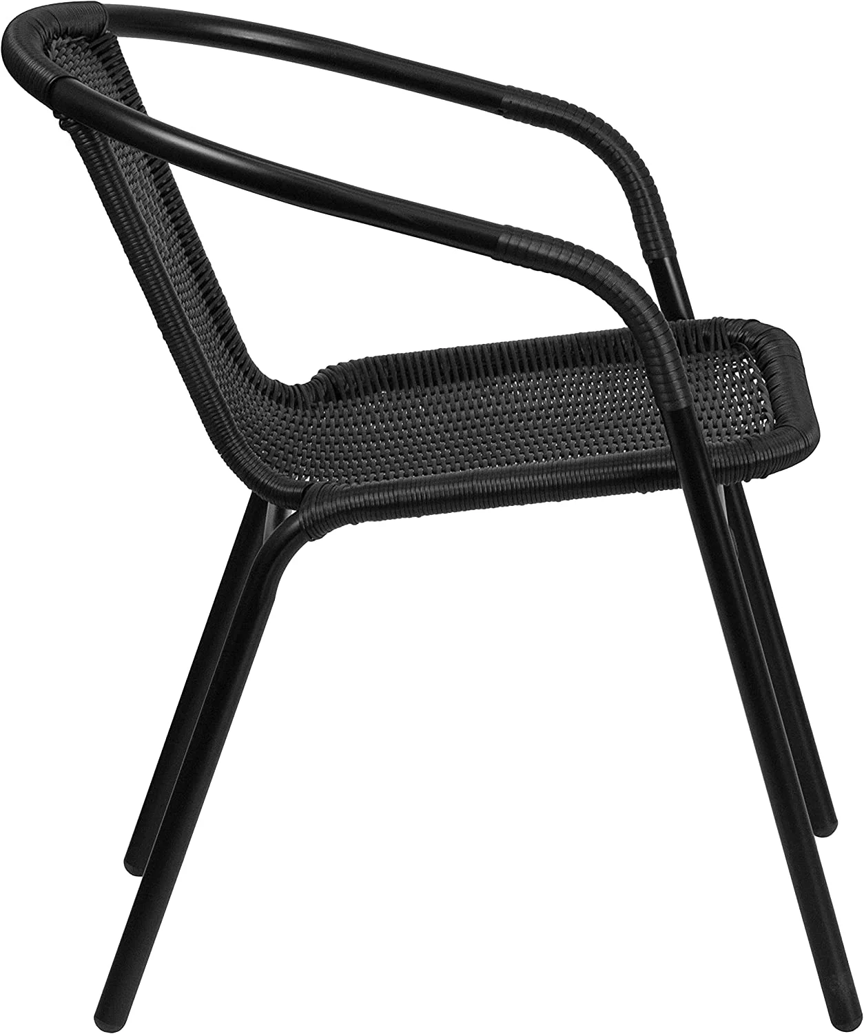 4 Pack Black Rattan Indoor-Outdoor Restaurant Stack Chair