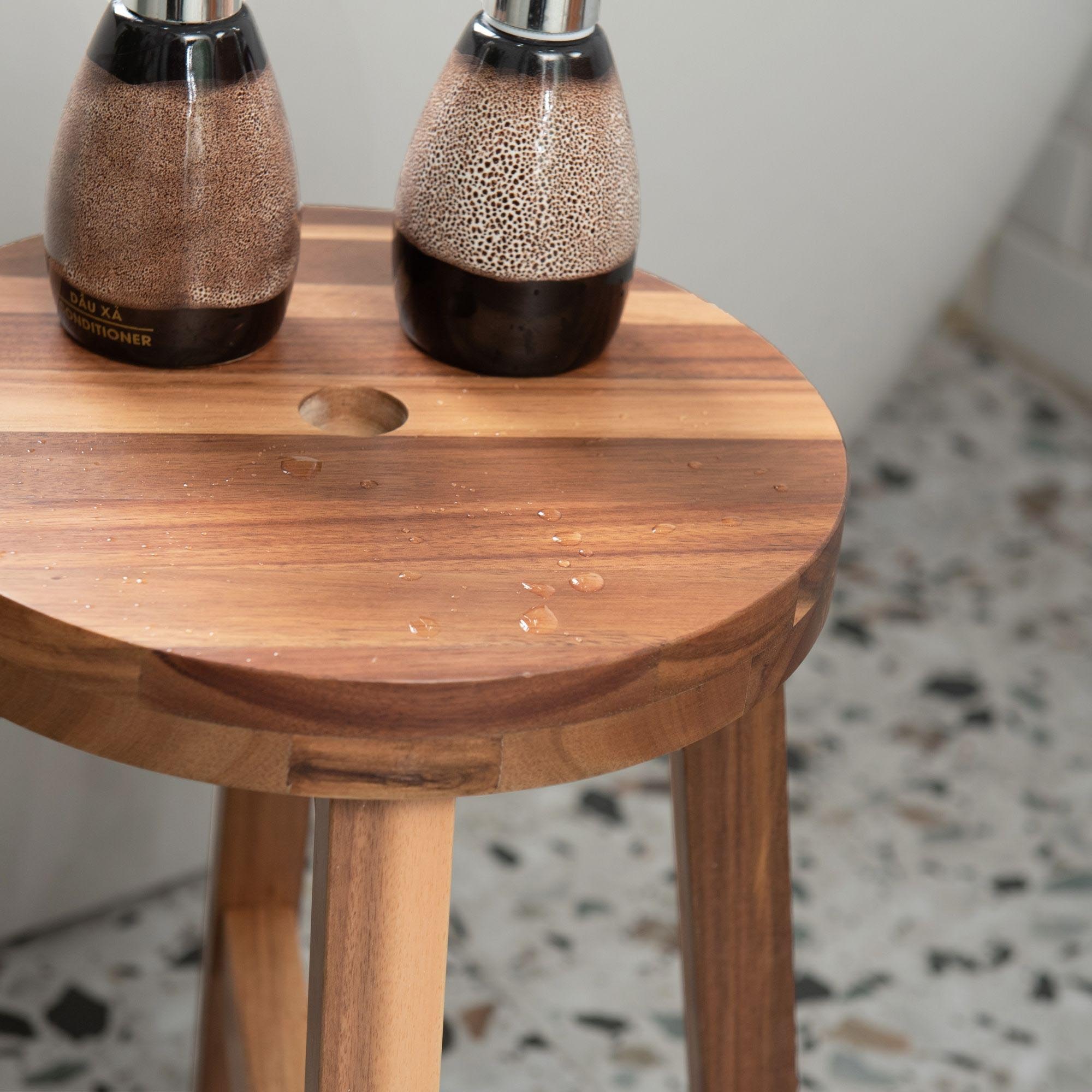 Versatile Acacia Wood Stool Light Brown Compact Size (15.4