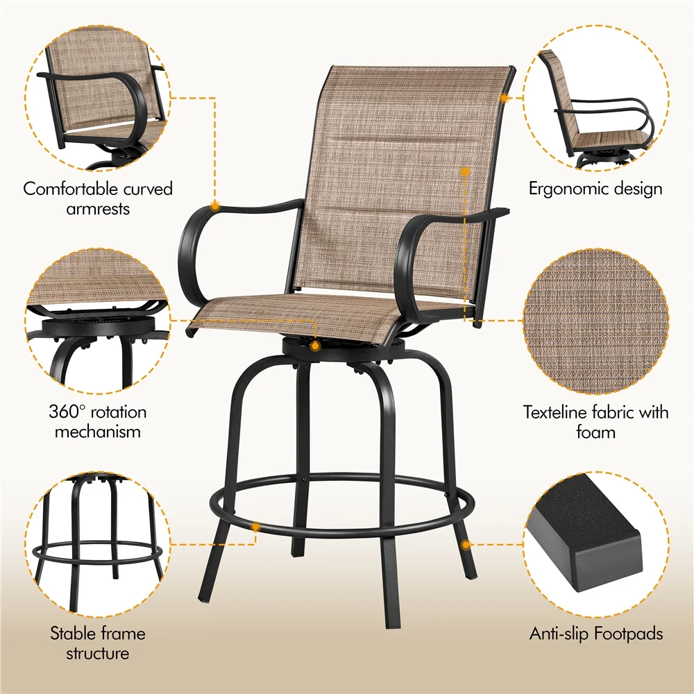 Alden Design Set of 2 Texteline Patio Bistro Swivel Bar Stools for Garden, Brown