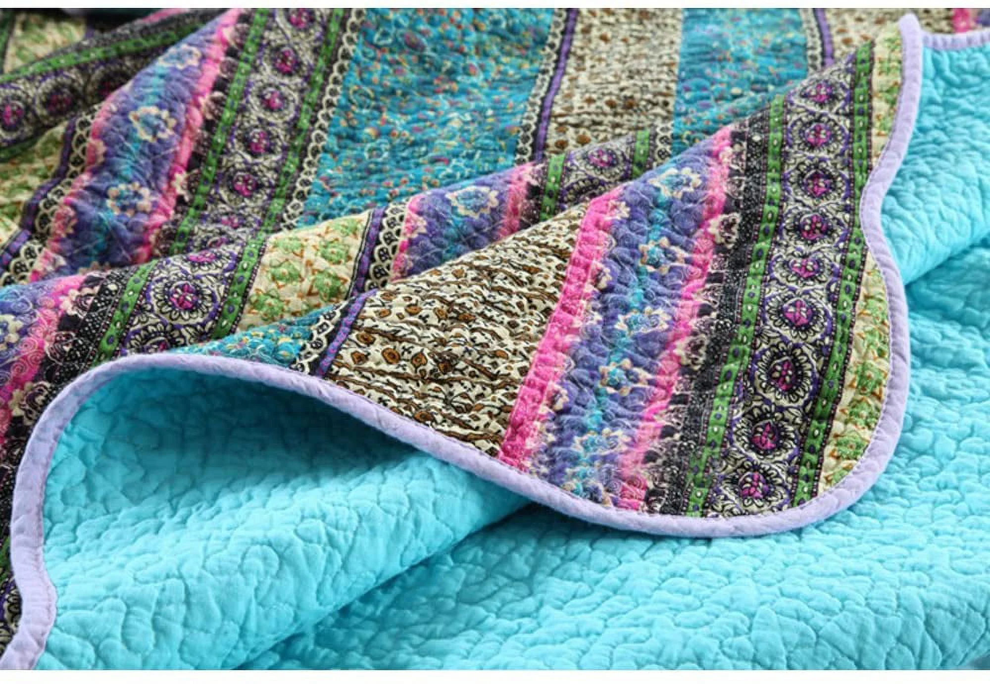 NEWLAKE Striped Jacquard Style Cotton 3-Piece Patchwork Bedspread Quilt Sets  King Size