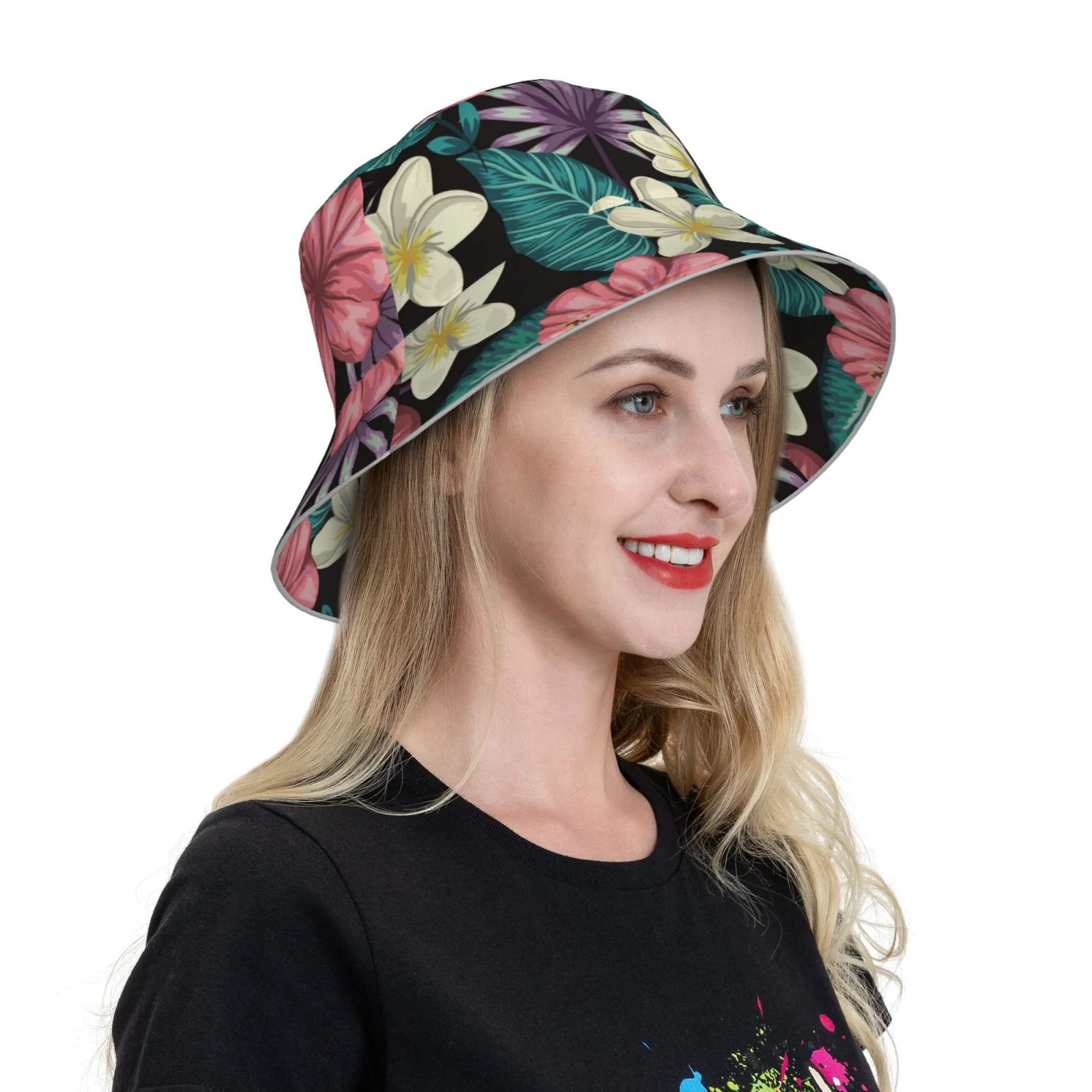 Bingfone Green Tropical Leaves Bucket Hat For Men Women,Packable Reversible Printed Sun Hats,Fisherman Outdoor Travel Hiking Beach Caps