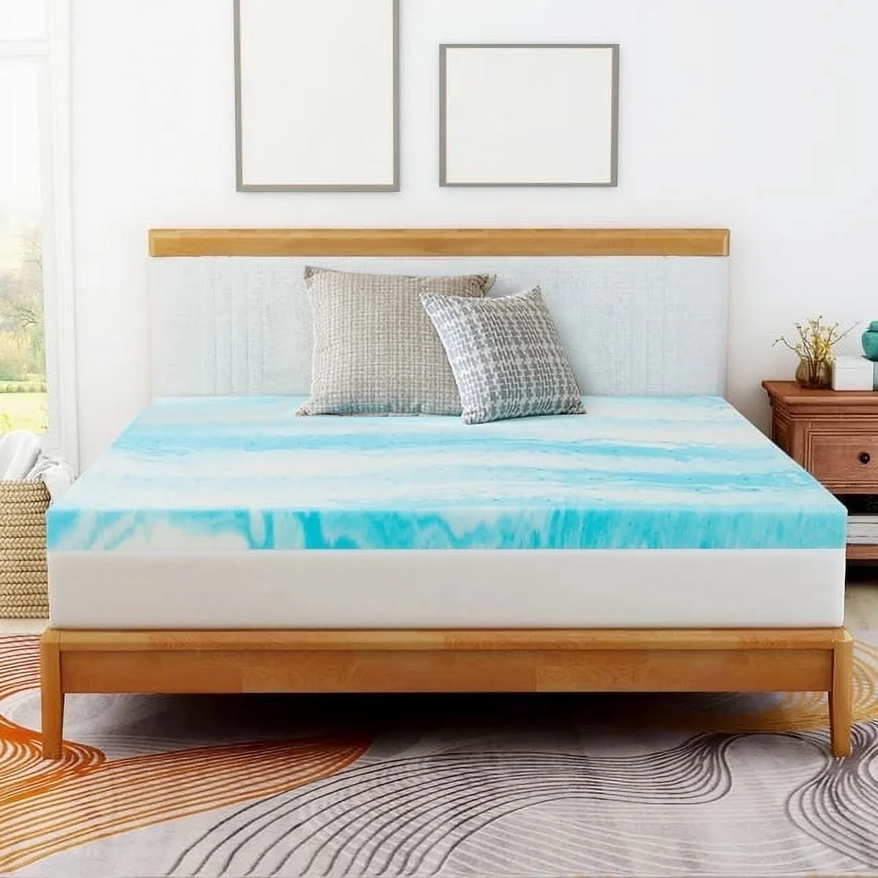 2 inch Twin Cooling Gel Infused Mattress Topper, Memory Foam Mattress Bed Pad,Soft, Blue