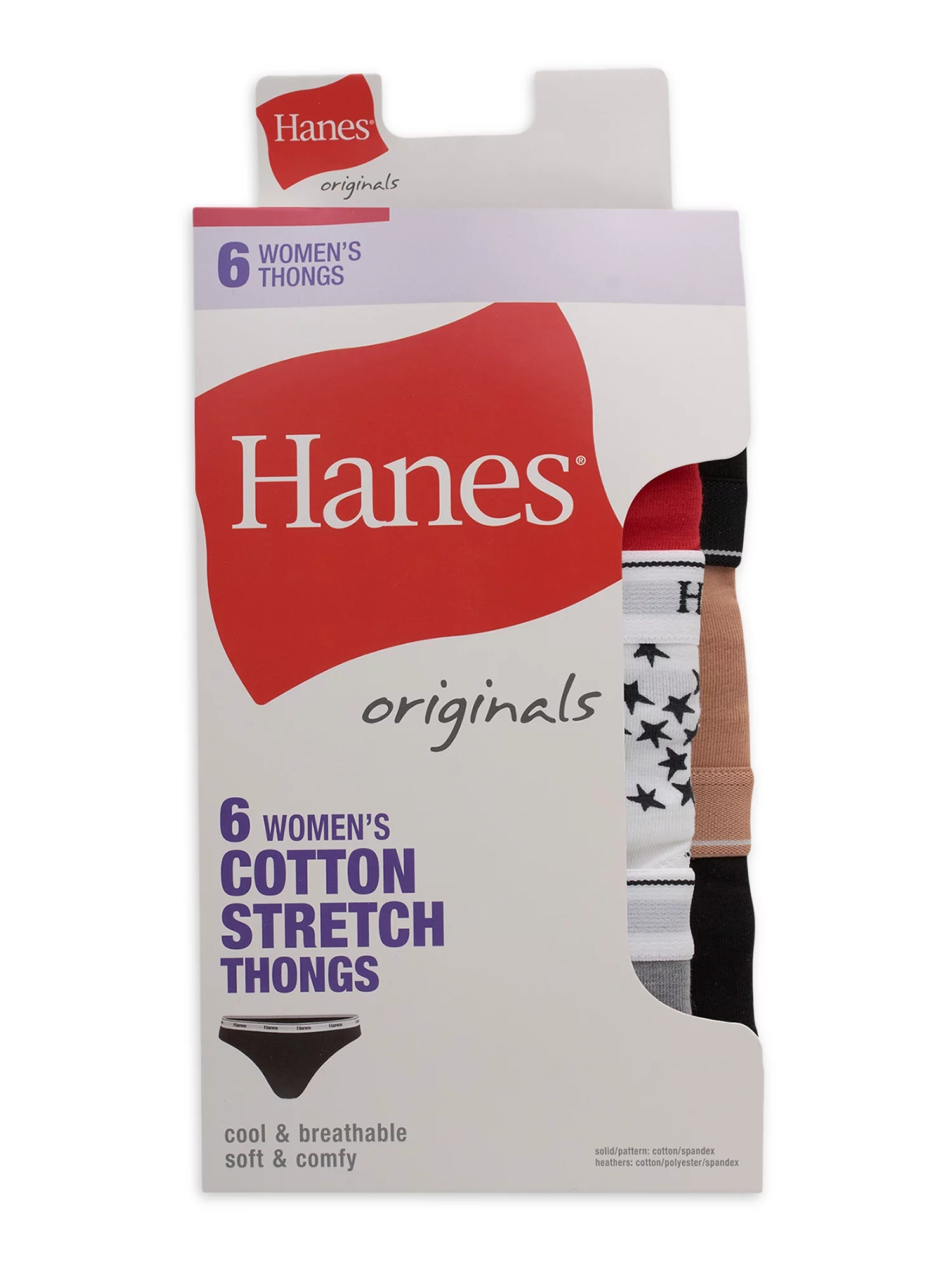 Hanes Originals Women's Thong Underwear, Breathable Cotton Stretch, 6-Pack