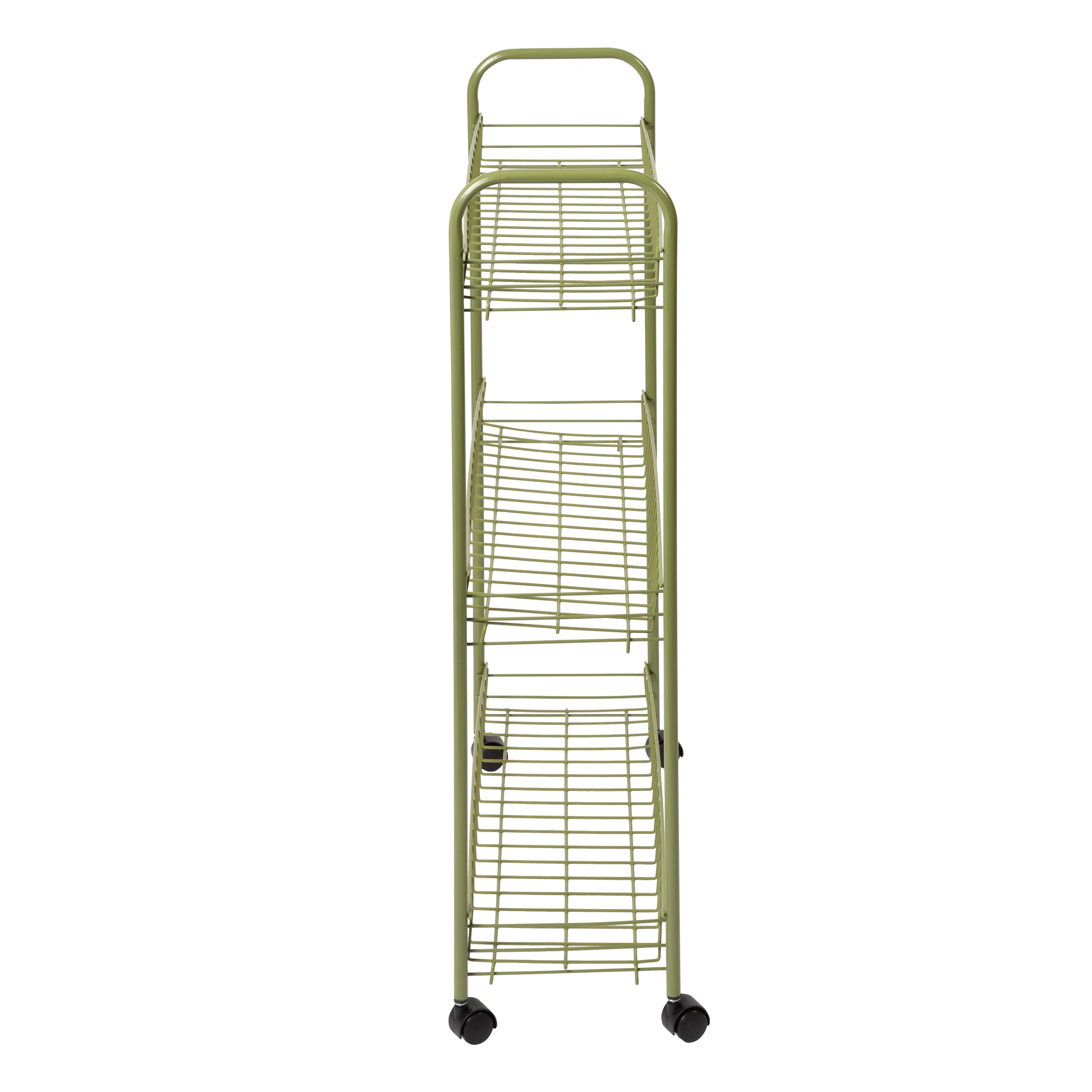 Honey-Can-Do 3-Tier Slim Metal Rolling Kitchen Storage Cart, Olive