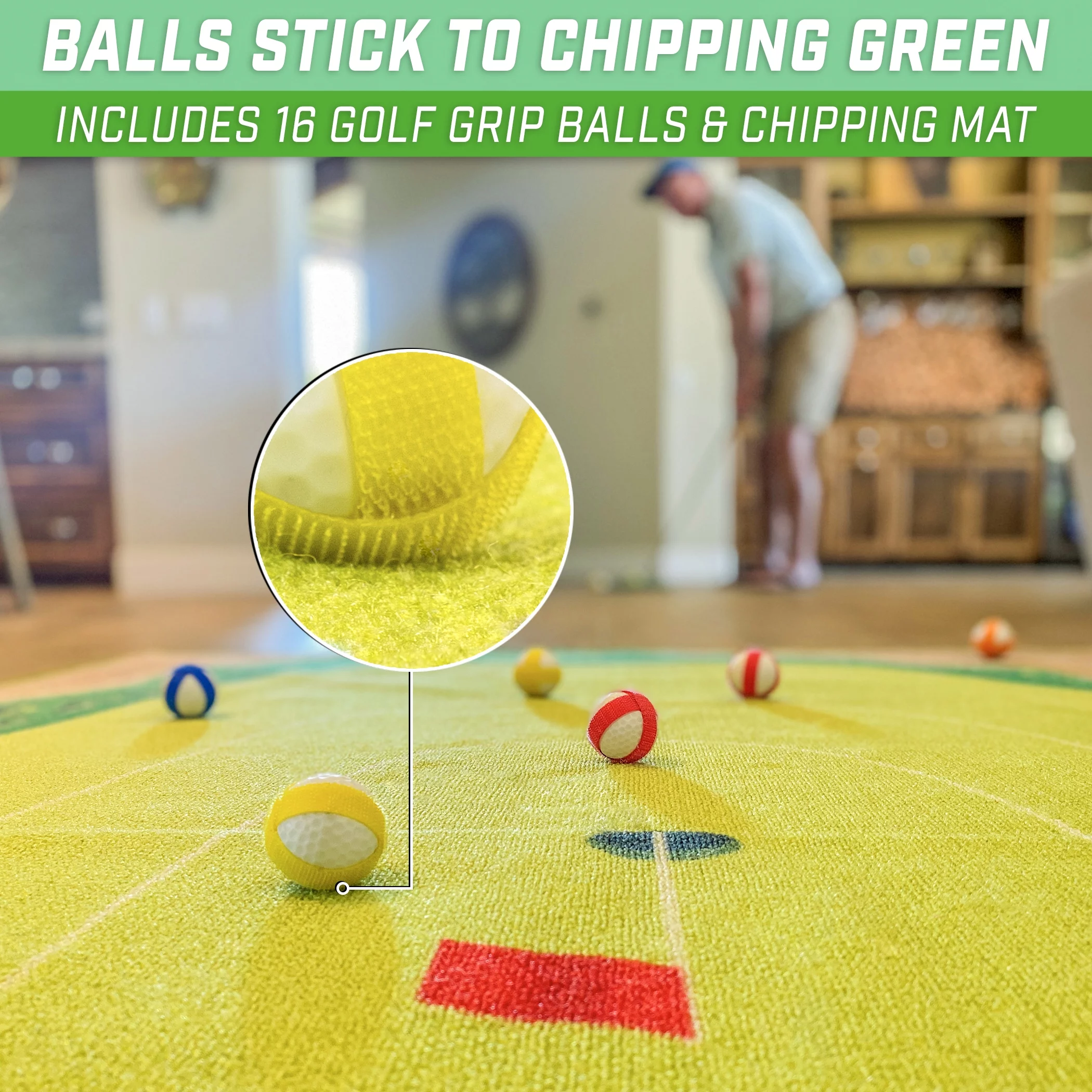 GoSports Chip N Stick Golf Hitting Game, Includes 1 Chip N Stick Game Mat, 16 Grip Golf Balls and Chipping Putting Mat