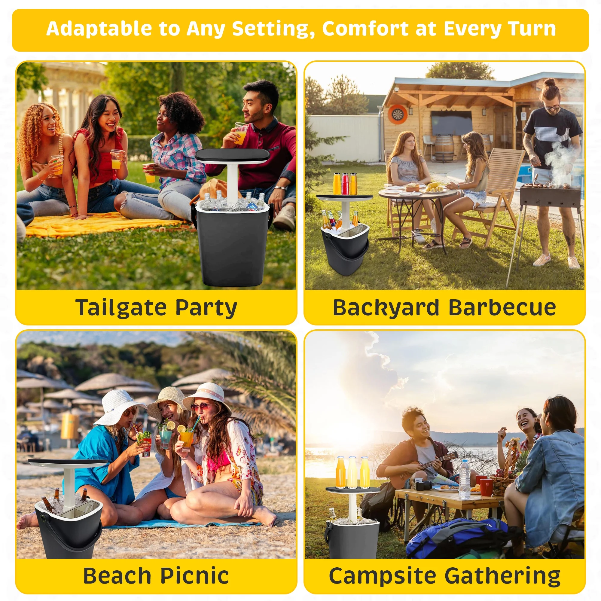 Magicshe Portable Cool Bar Table 15L Ice Bucket Lift Top Lid Beer Wine Cooler Outdoor Patio Furniture Beach Picnic Party（black）