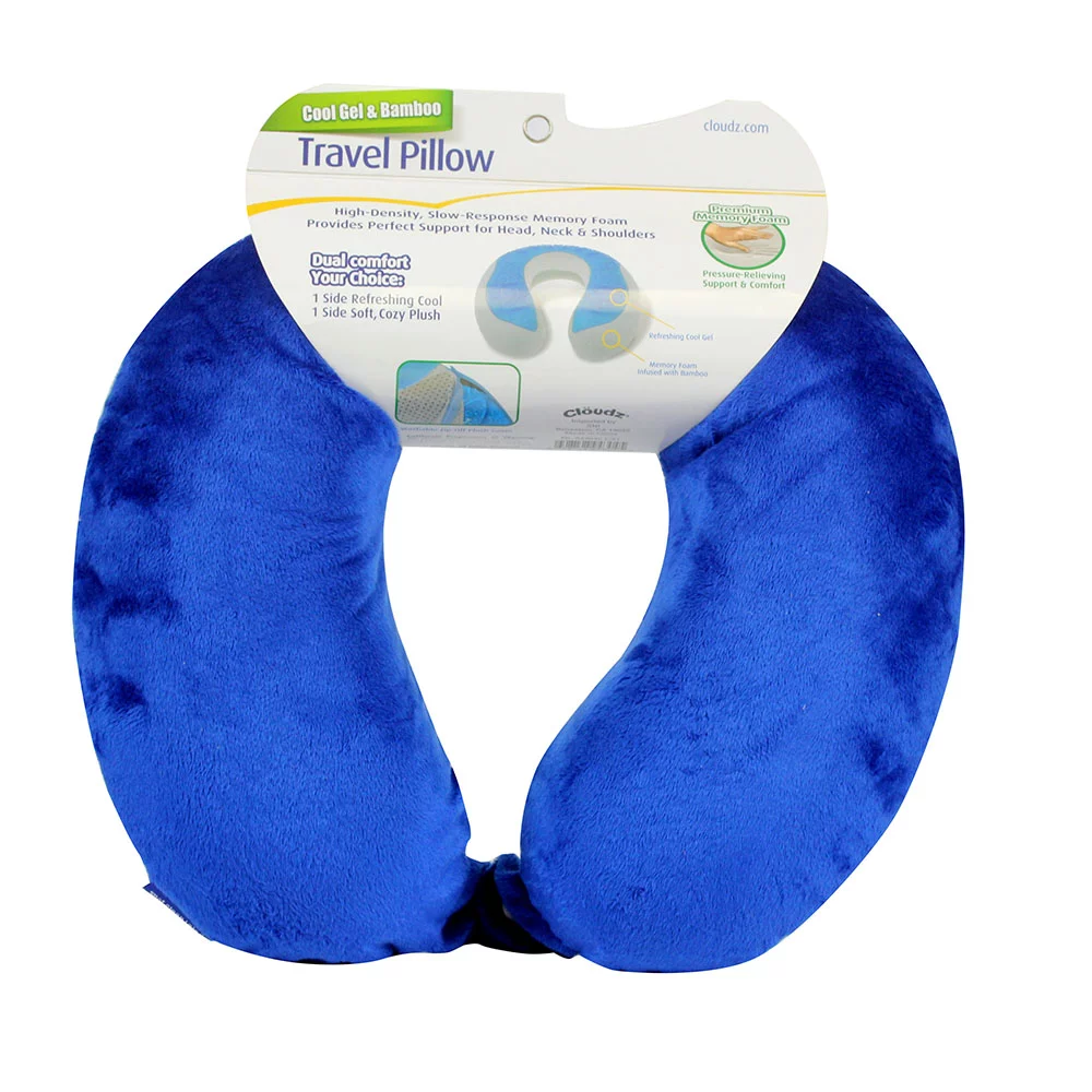 Cloudz Cool Gel Memory Foam Travel Neck Pillow - Blue