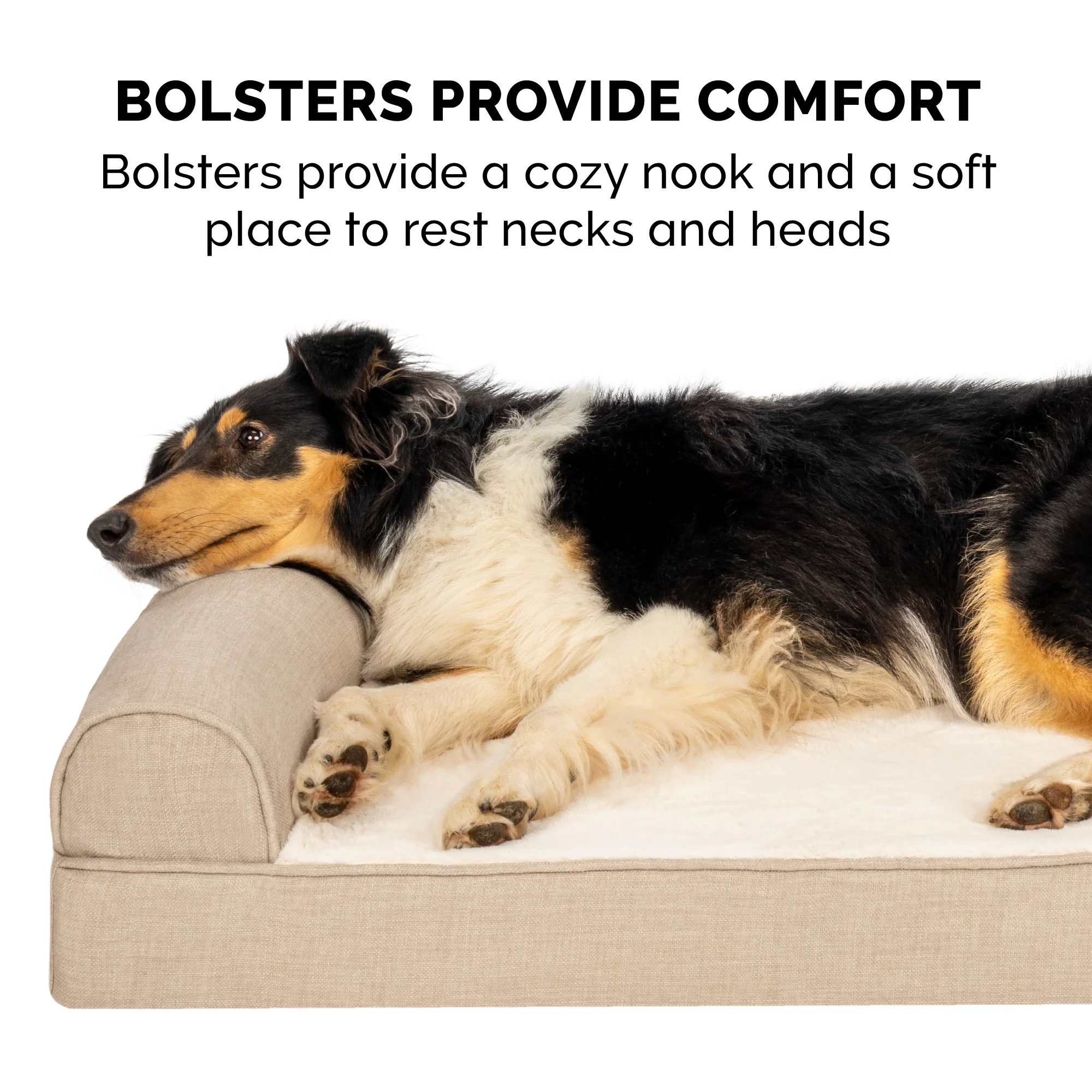 FurHaven Pet Products Medium Plush & Performance Linen Orthopedic Sofa Dog Bed, Flax